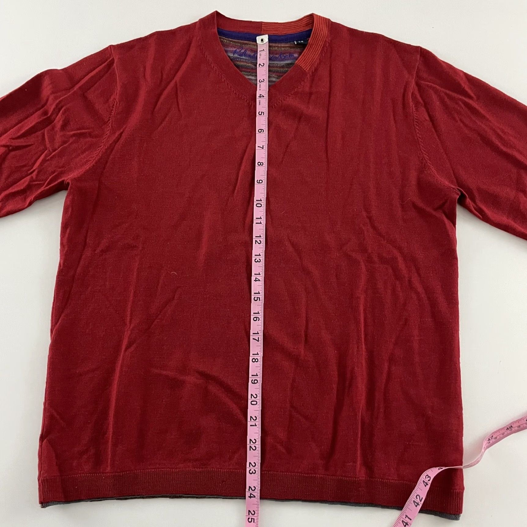 Robert Graham Robert Graham V-Neck Pullover Sweater Long Sleeve Men's L Wool Red Size US L / EU 52-54 / 3 - 5 Thumbnail