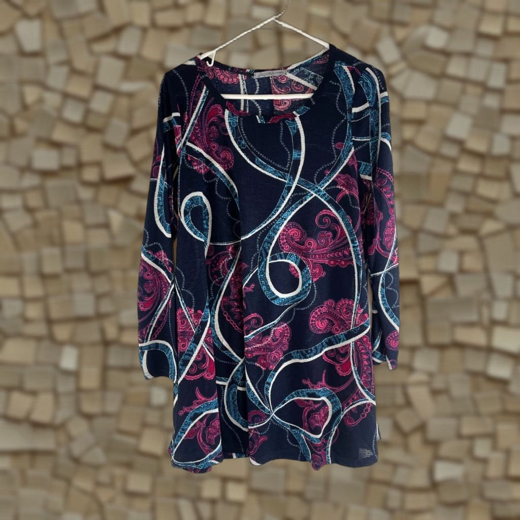 Vintage Arianna by Howard Dress Women's S/M Black Pink Blue Paisley Semi-sheer NWT Size S / US 4 / IT 40 - 1 Thumbnail