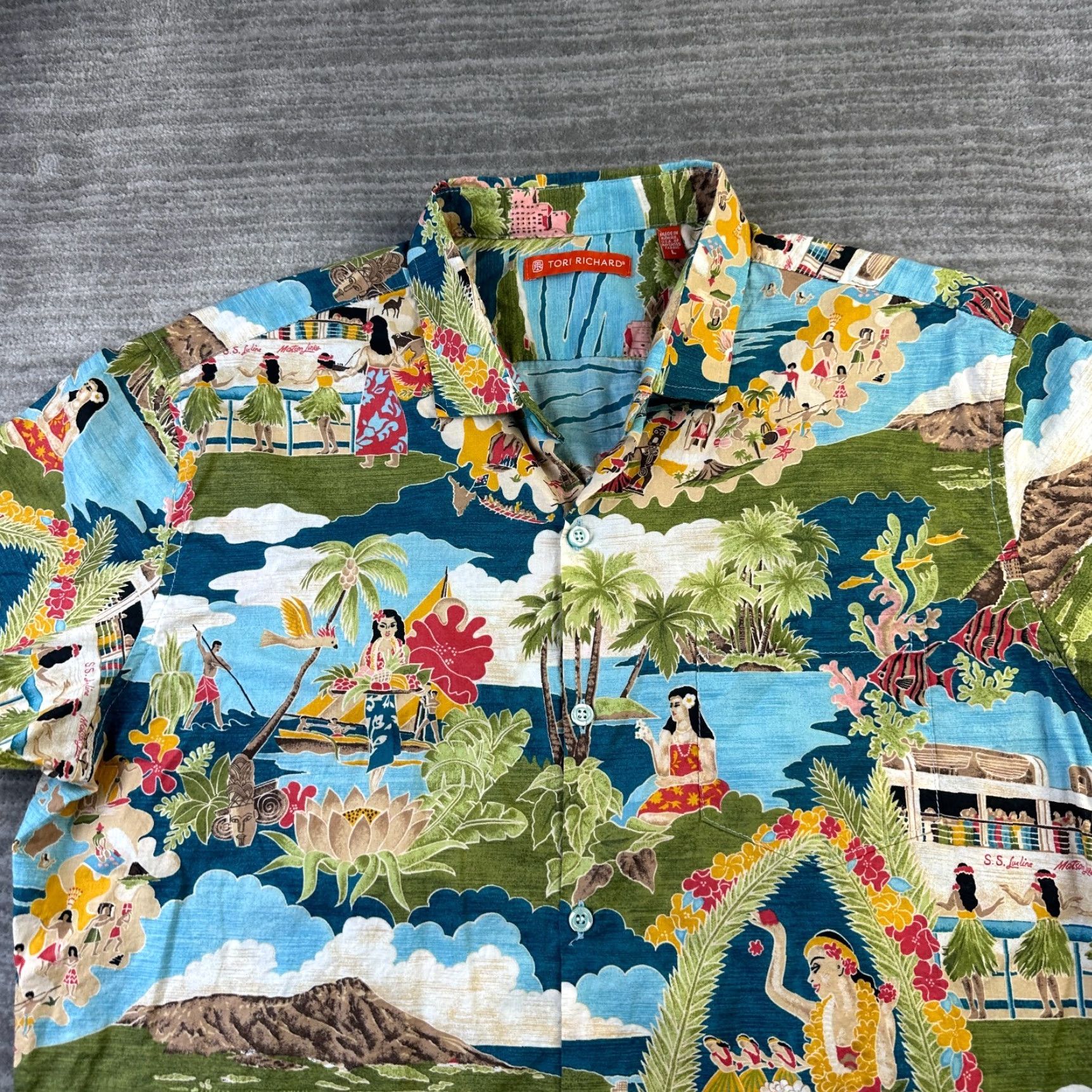 Tori Richard Tori Richard Shirt Mens Large Floral Hawaiian Button Up Boat Day Blue Cotton Size US L / EU 52-54 / 3 - 3 Thumbnail