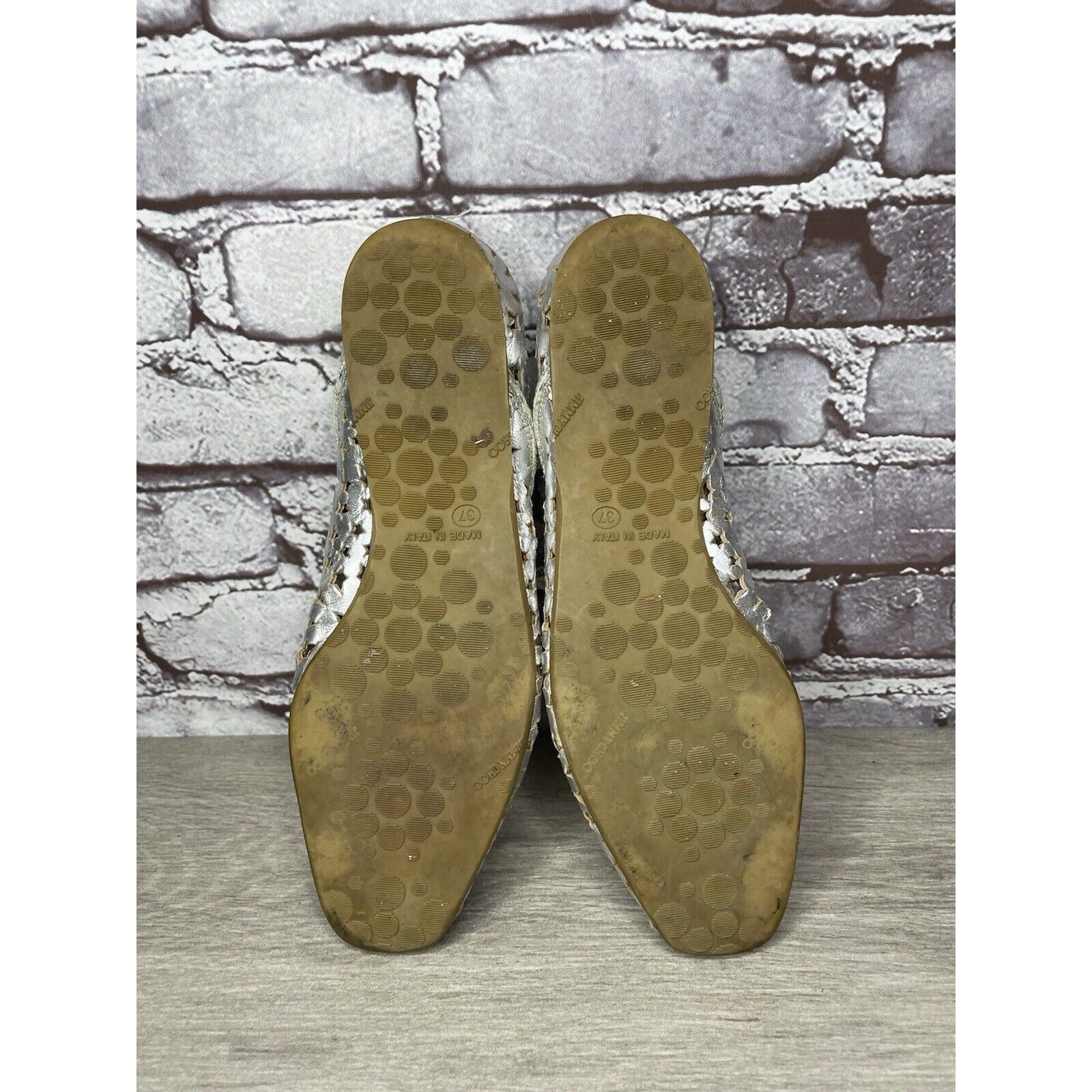 Jimmy Choo Jimmy Choo Metallic Silver Leather Cut Out Loafer Flats Wome Size US 7 / IT 37 - 9 Thumbnail