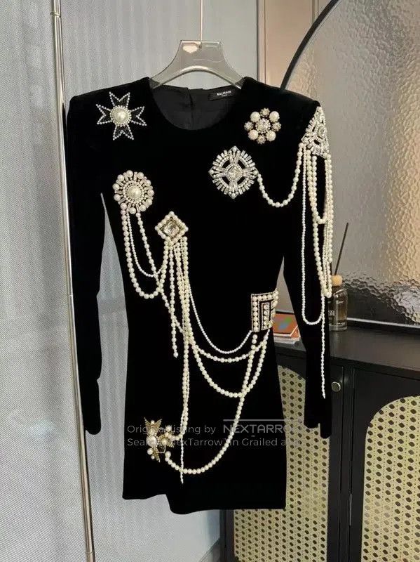 Balmain Balmain Black XS Dress with Pearl Embellishments . Size XS / US 0-2 / IT 36-38 - 1 Thumbnail