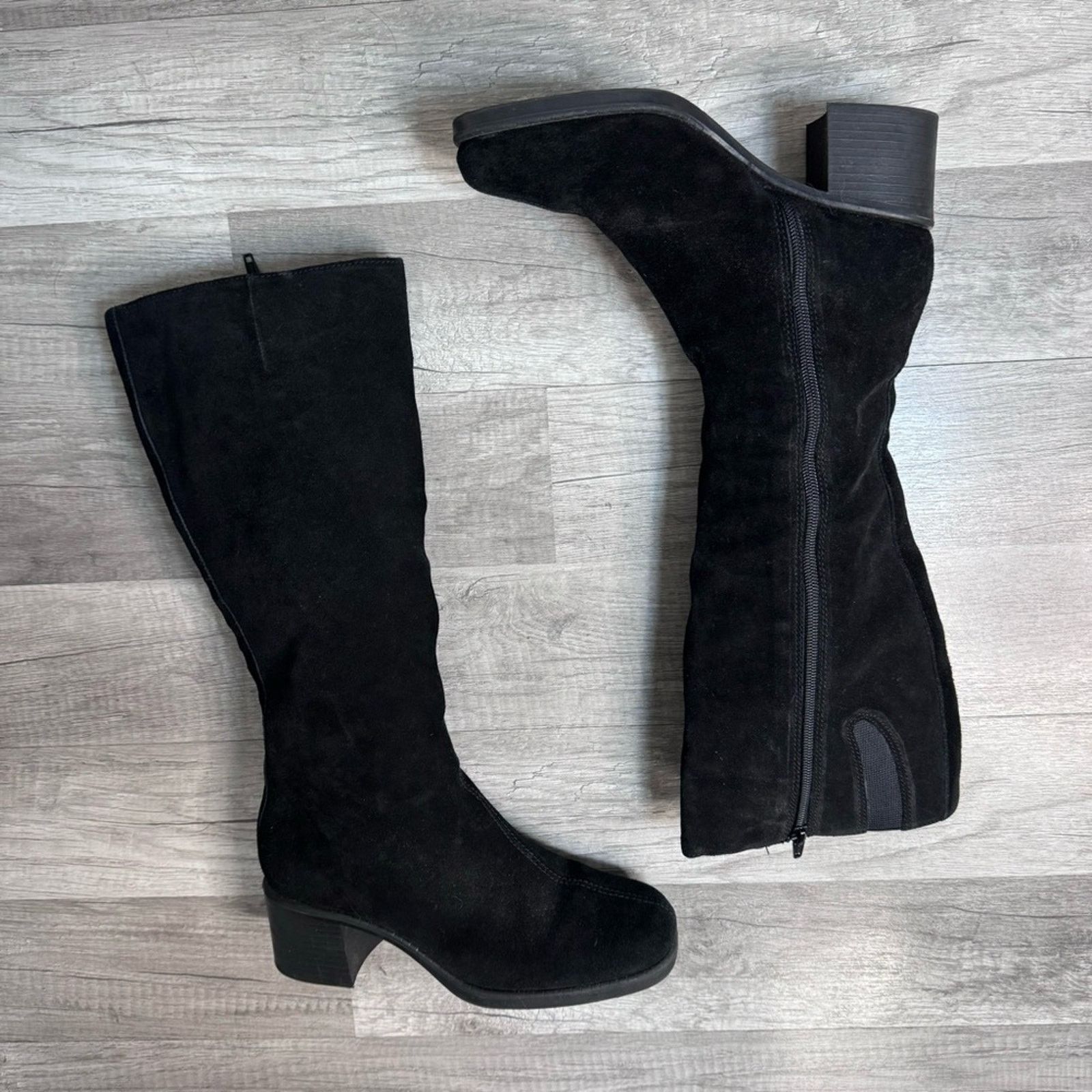 Vintage Bernardo Black Suede Knee High Boots Y2K Block Heel 6 1/2 Size US 6.5 / IT 36.5 - 3 Thumbnail