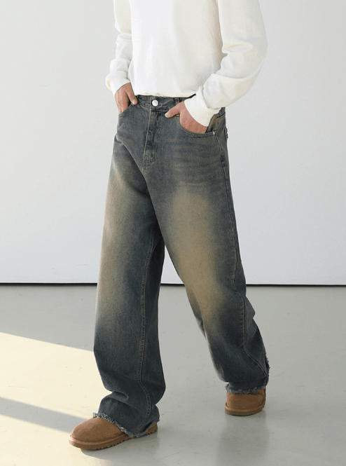 Japanese Brand × Jean Loose wide-leg Japanese trendy distressed washed jeans Size US 34 / EU 50 - 4 Thumbnail