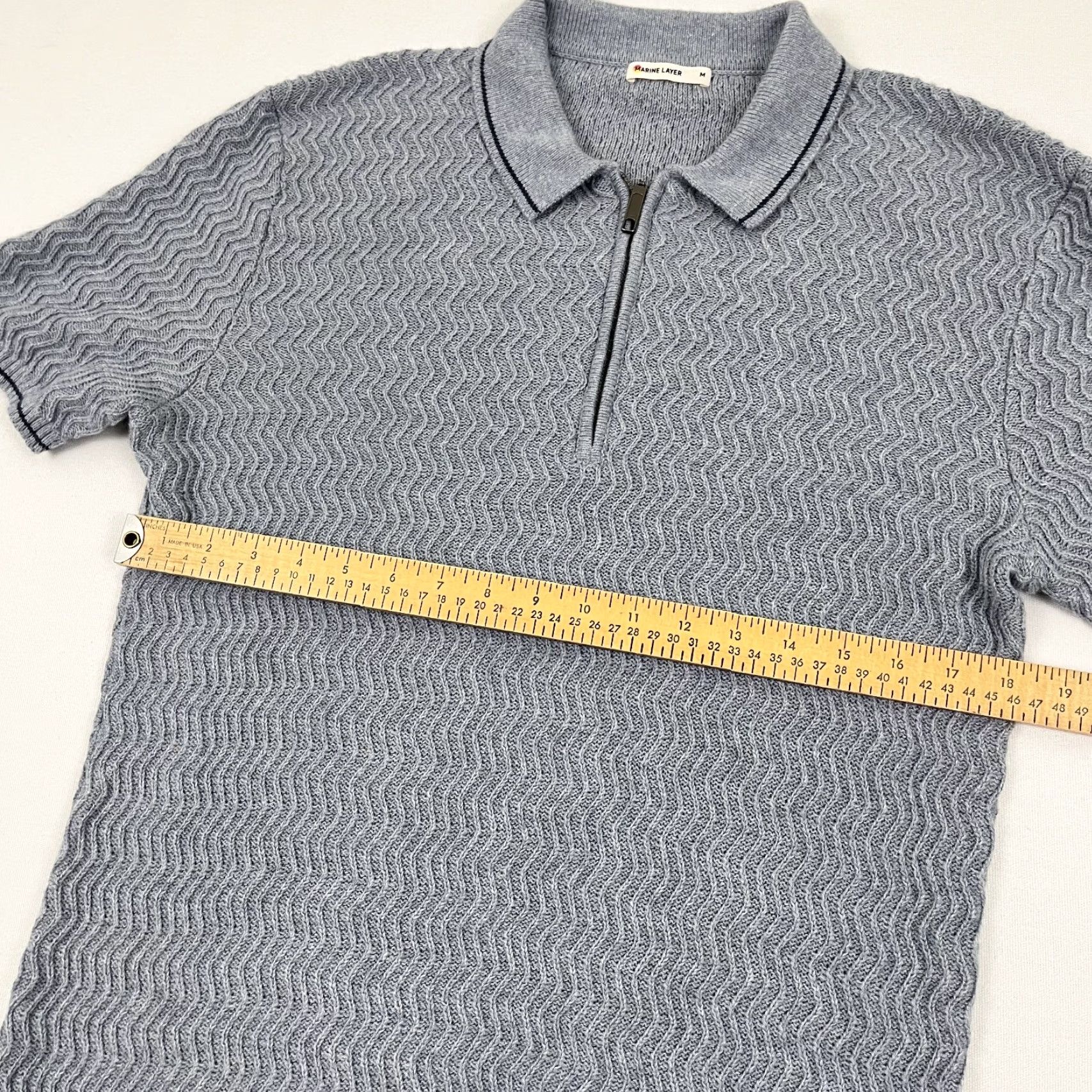 Marine Layer Marine Layer Bryce Zip Polo Shirt Mens M Blue Knit Merino Wool Preppy Size US M / EU 48-50 / 2 - 6 Thumbnail