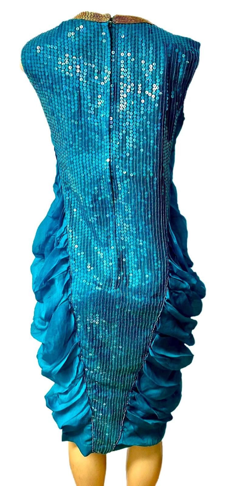 Other Sequin Turquoise Gold Egyptian Style Cocktail Dress size 2X Size XXL / US 16-18 / IT 52-54 - 2 Thumbnail
