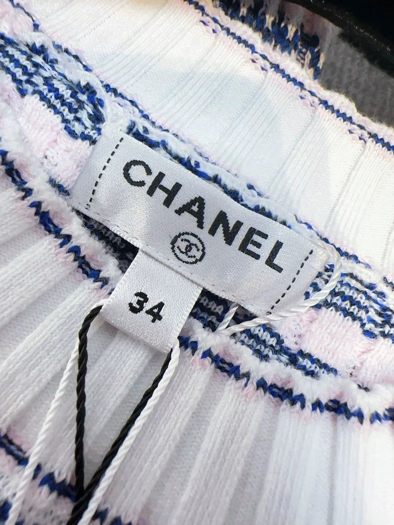 Chanel Chanel Striped Logo Short Sleeve Knit Top Size S / US 4 / IT 40 - 8 Thumbnail