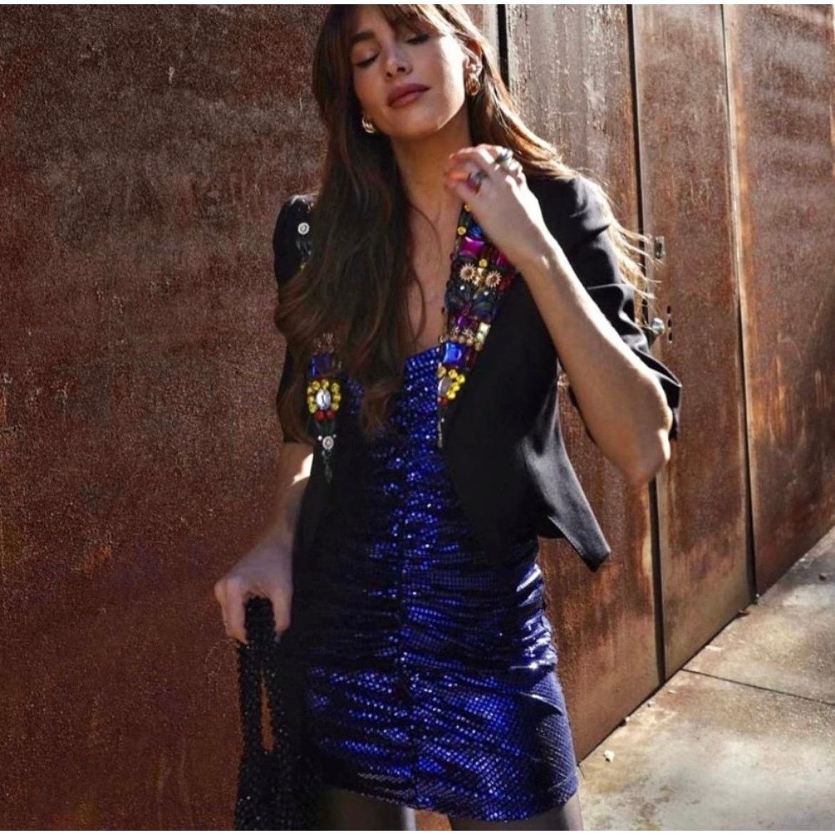 Zara ZARA BLOGGER FAVORITE SPARKLY DRAPED DRESS INK BLUE Size S / US 4 / IT 40 - 3 Thumbnail