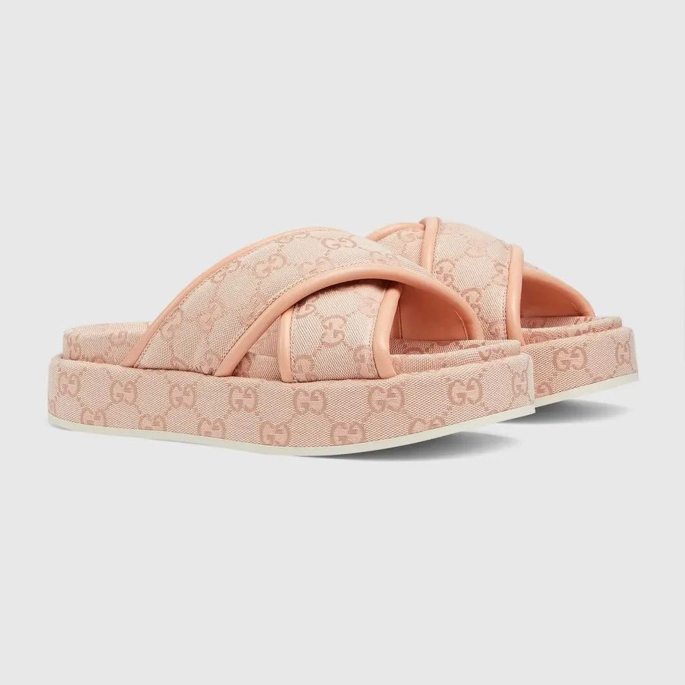 Gucci o1loc1c0426 816798 Women's GG Platform Sandals in Light Pink Size US 10.5 / IT 40.5 - 3 Thumbnail