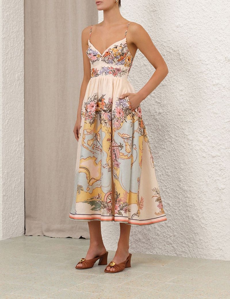 Zimmermann oc11z0226 Tallow Tucked Bodice Dress In Multicolor Size M / US 6-8 / IT 42-44 - 3 Thumbnail