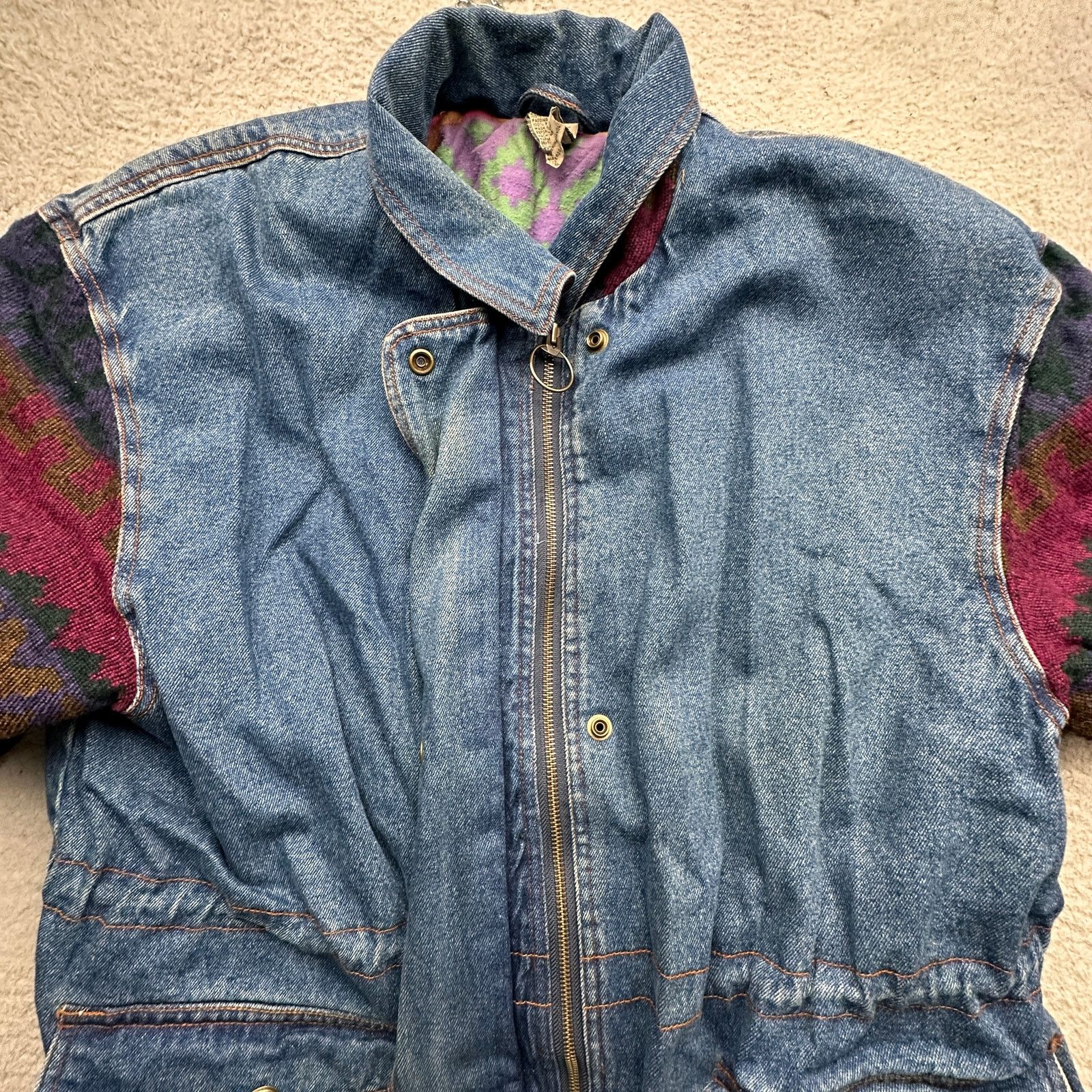 Other Vintage Outbrook Denim Aztec Chore Coat Jacket Women Large Size L / US 10 / IT 46 - 8 Thumbnail