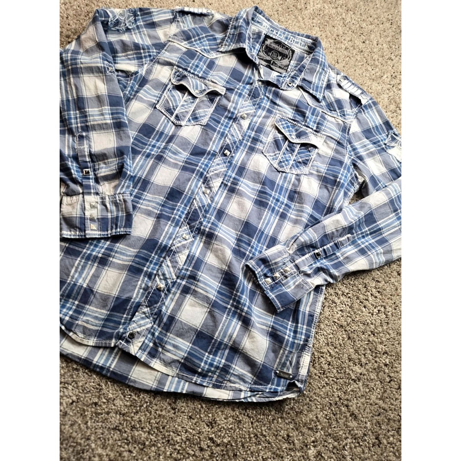 Buckle Black Buckle Black Label Shirt Mens XL Blue Plaid Long Sleeve Snap Front Slim Fit Size US XL / EU 56 / 4 - 2 Thumbnail