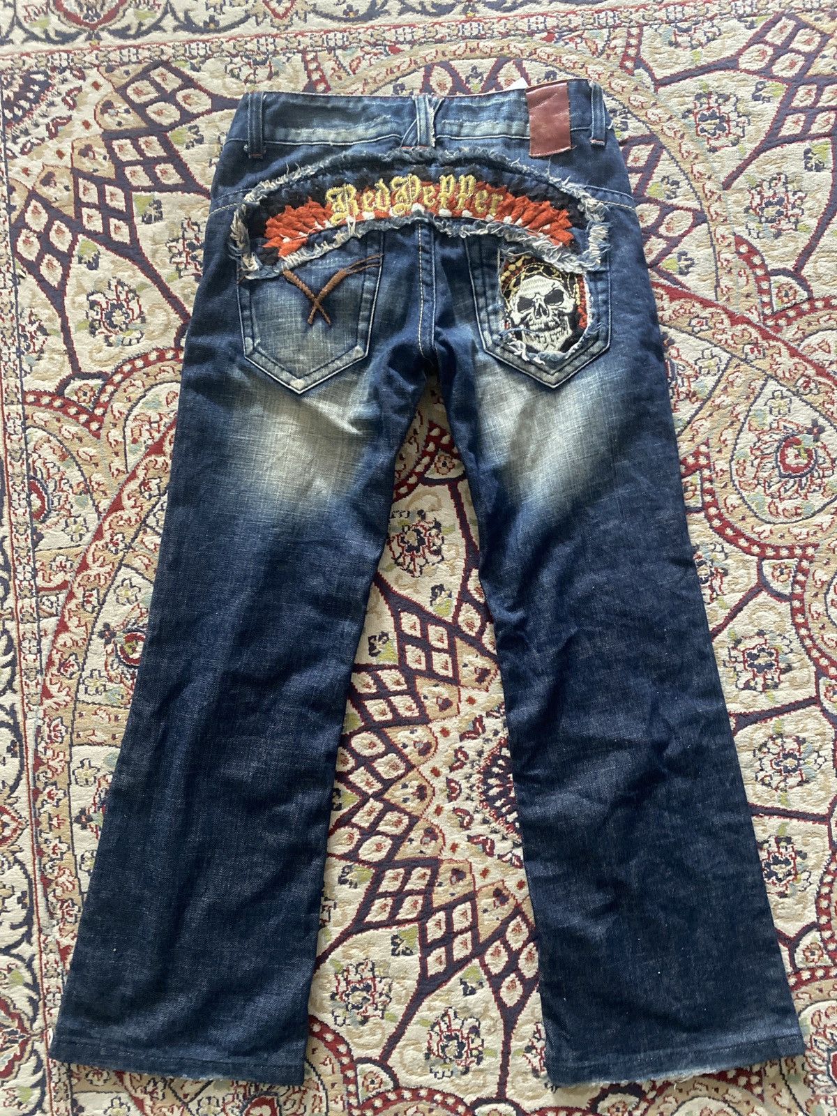 Ed Hardy × In The Attic Red Pepper Embroidered Pocket Flared Denim Jeans Size US 27 - 1 Thumbnail