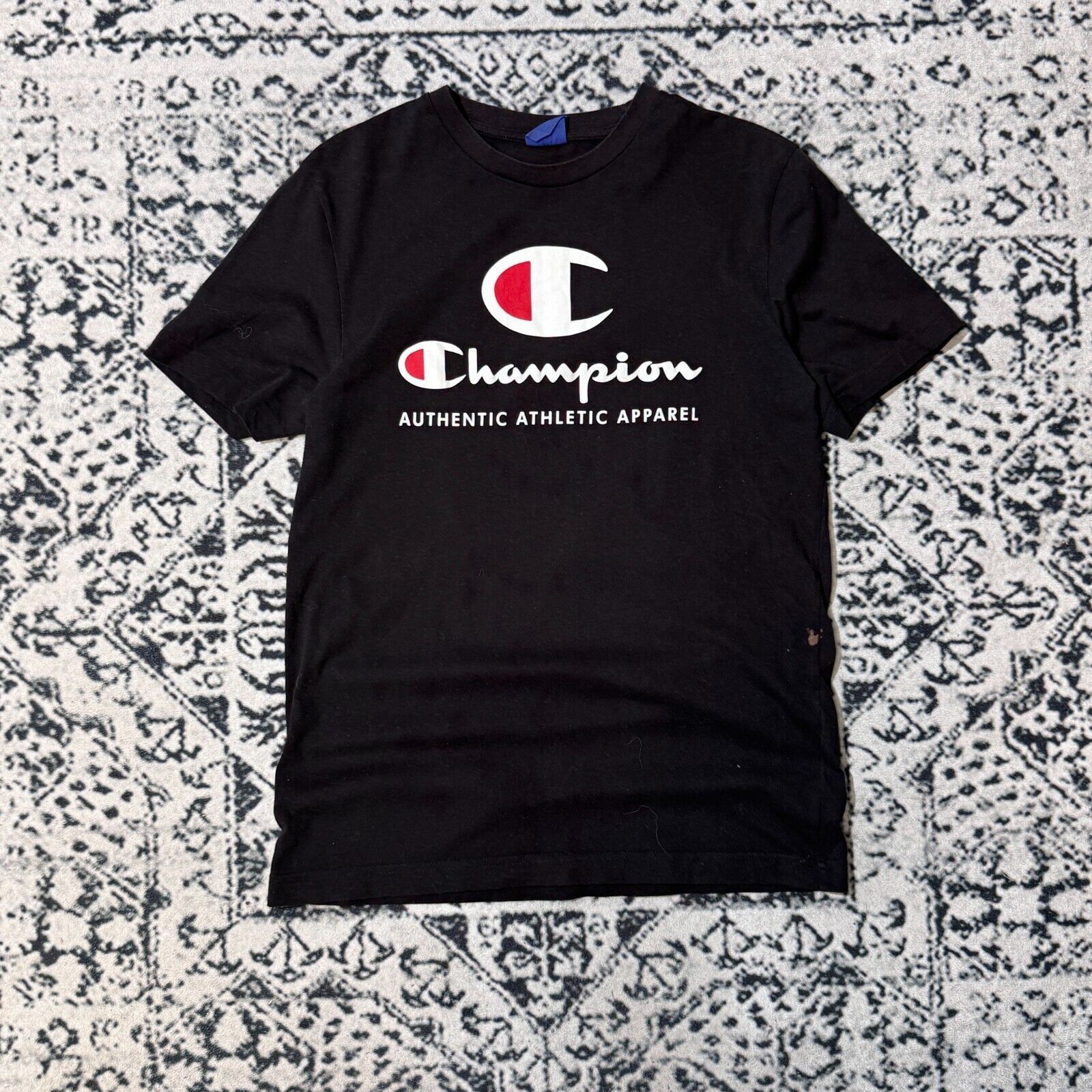 Champion × Vintage Vintage Black Cotton T-Shirt Size M Champion Spellout Logo Size US M / EU 48-50 / 2 - 1 Thumbnail