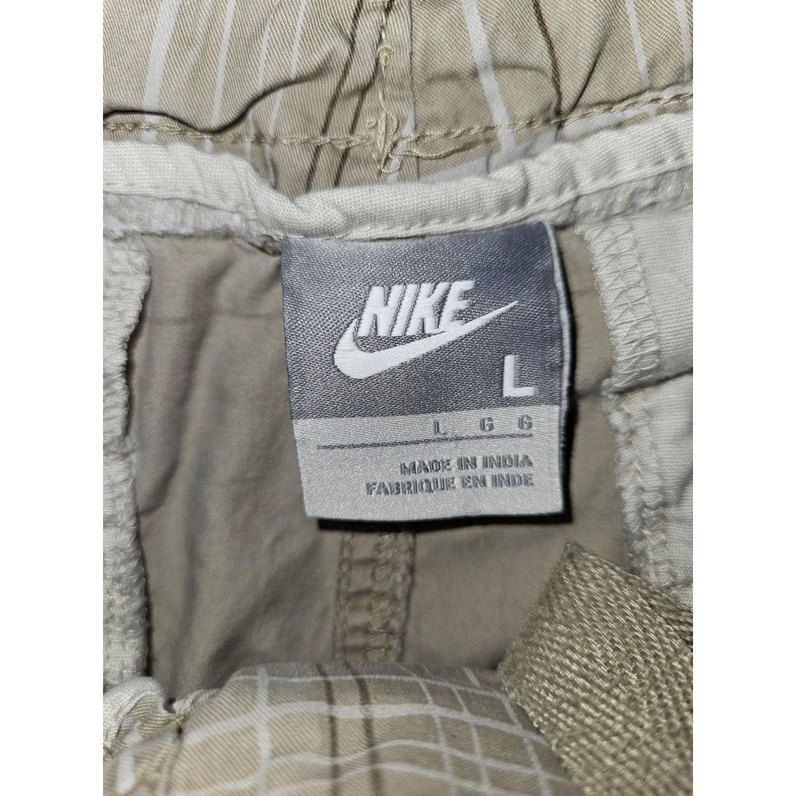 Nike Nike Shorts Mens Large Plaid Casual Drawstring Pockets Lightweight Cotton Beige Summer Size US 33 - 2 Thumbnail
