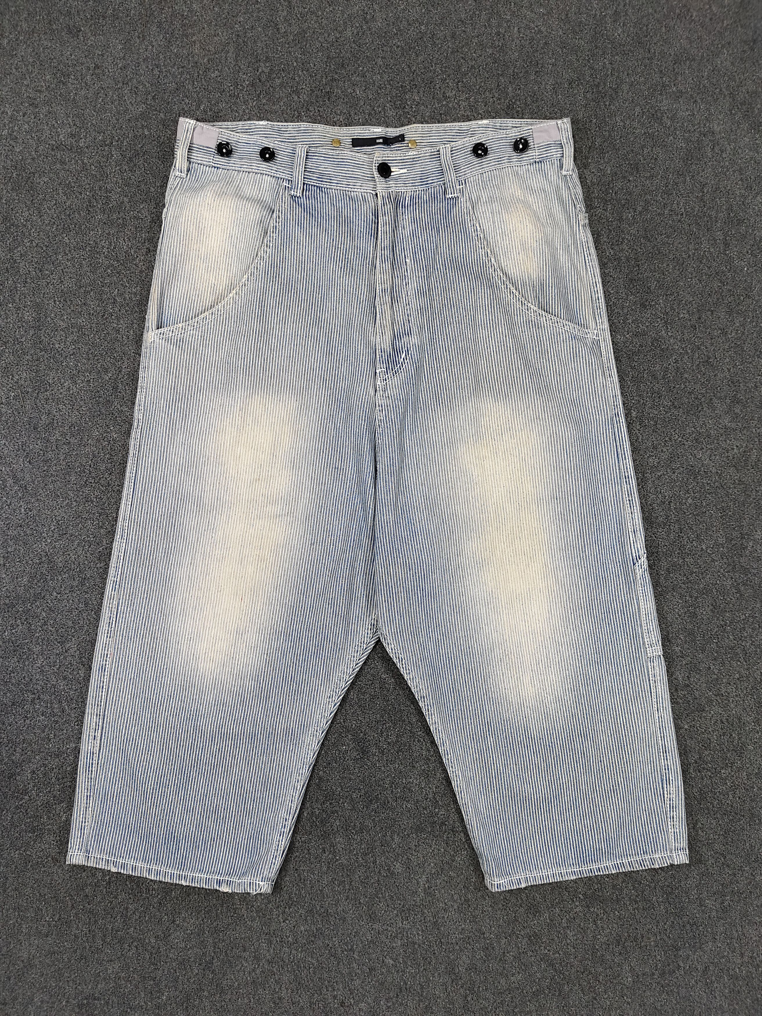 HARE HARE- Drop Crotch Engineer Hickory Stripe Denim Work Shorts Size US 34 / EU 50 - 1 Thumbnail