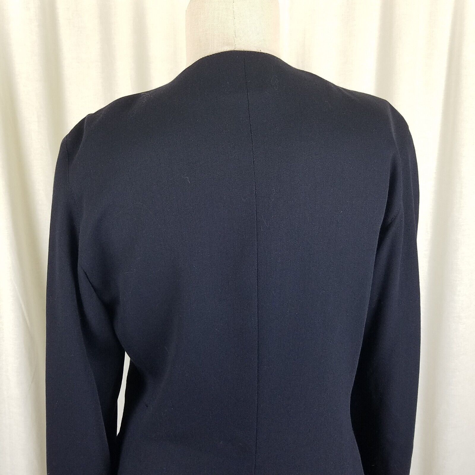Marella Marella Worsted Wool Navy Collarless Jacket Blazer Crest 8 Size M / US 6-8 / IT 42-44 - 5 Thumbnail