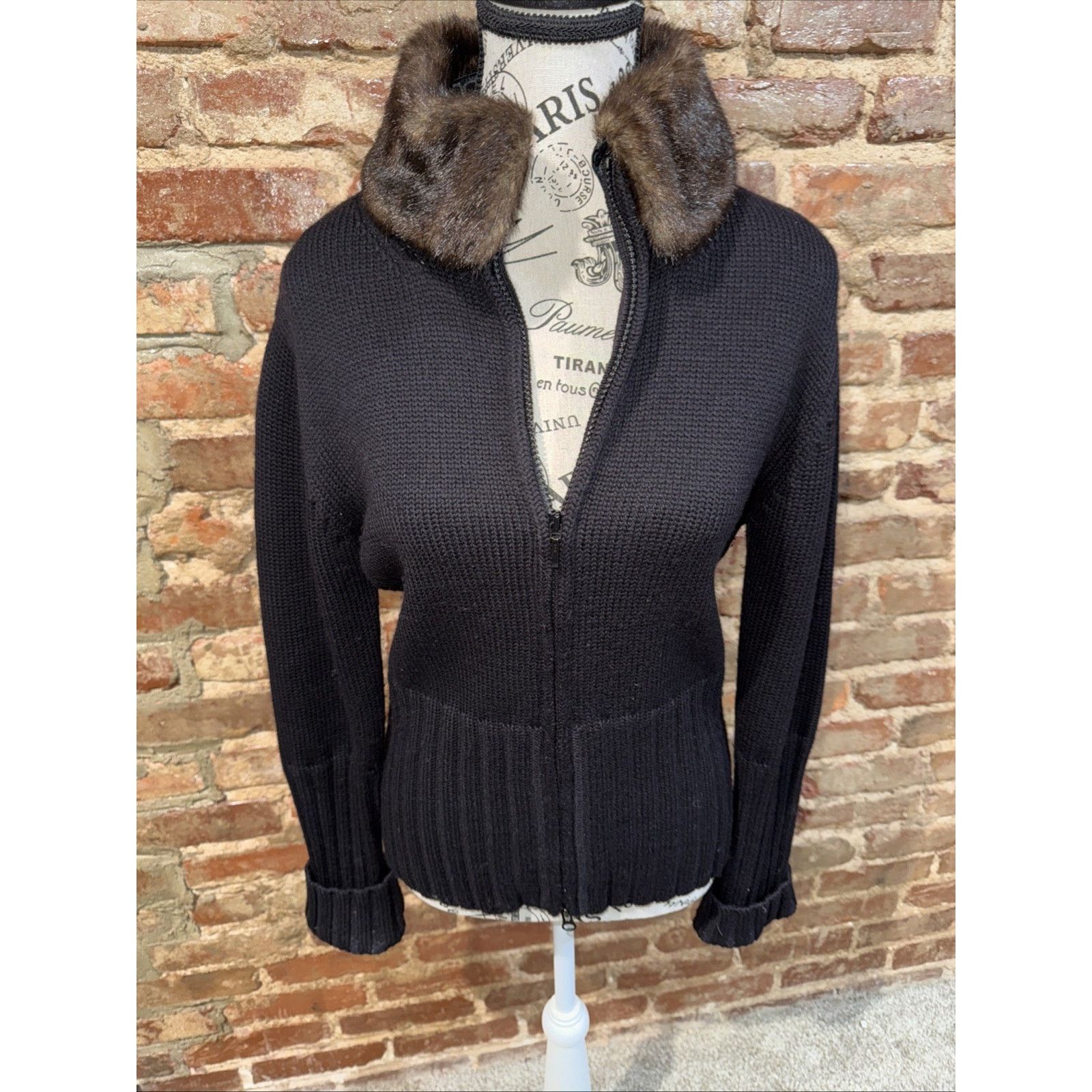 Other Willismith Women’s Black Sweater Faux Fur Merino Wool Sz M Size M / US 6-8 / IT 42-44 - 2 Thumbnail