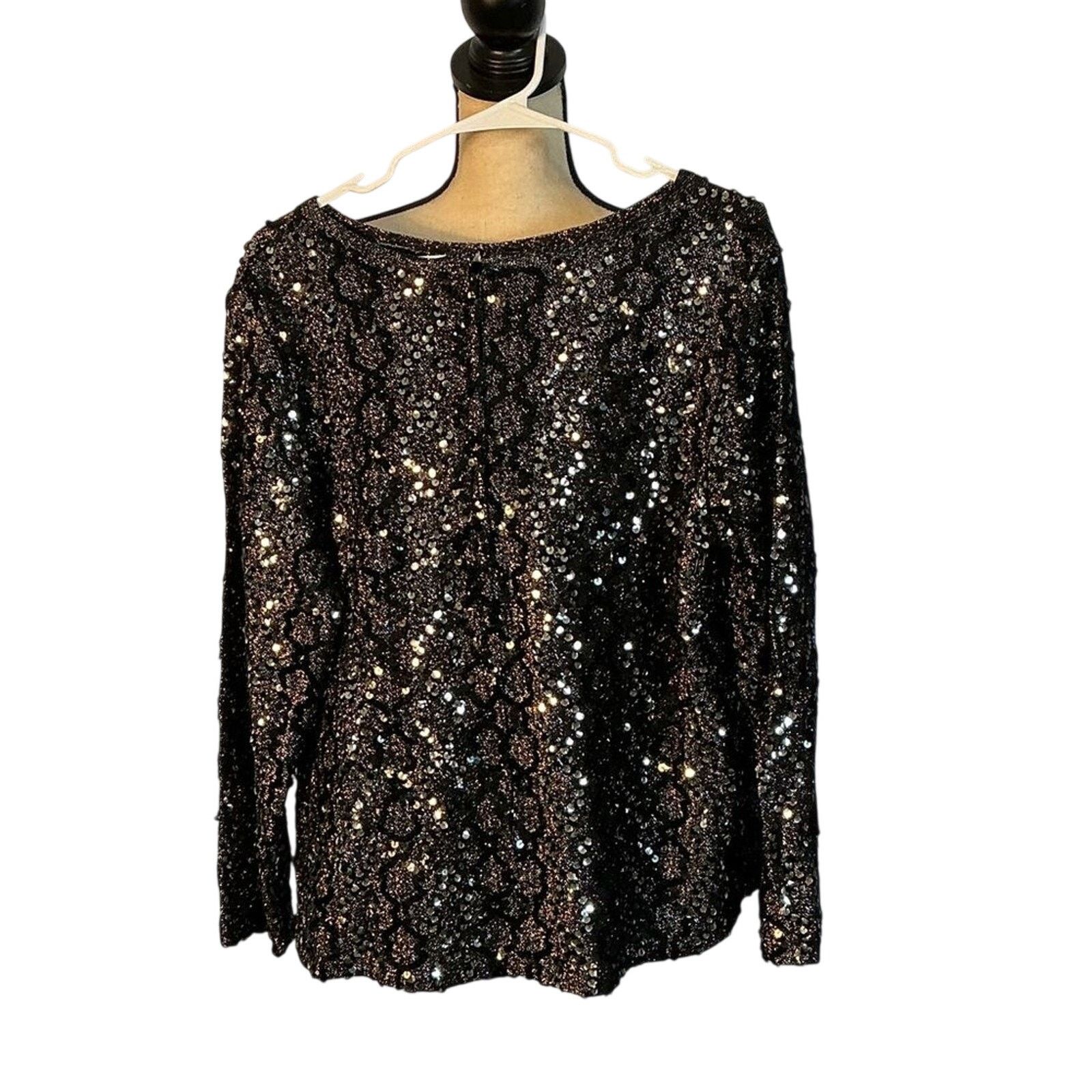 Other True Vintage Sequin Party Top Black Sparkle Evening Blouse Size L / US 10 / IT 46 - 3 Thumbnail