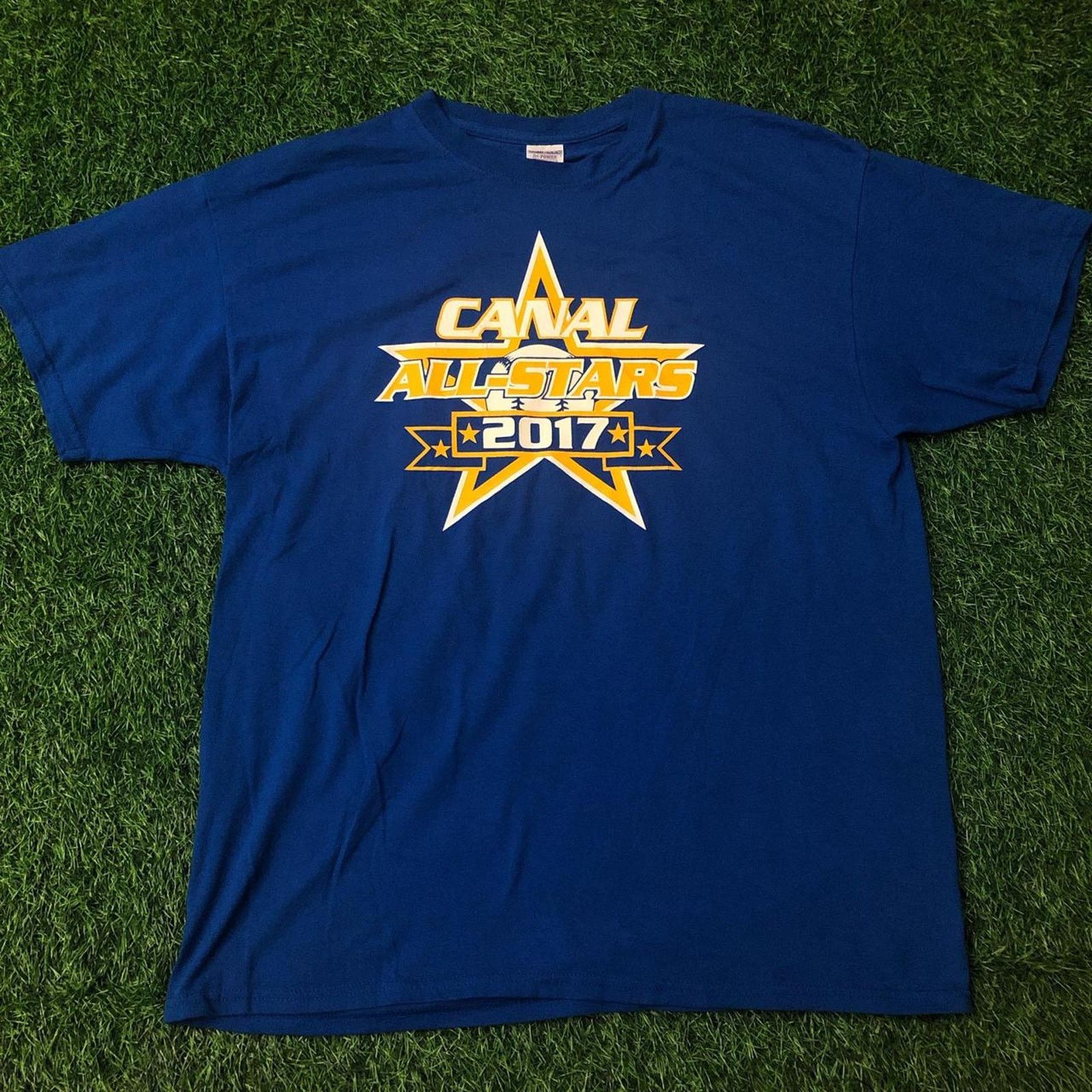 Jerzees Men’s Blue 2017 Canal All-Stars Baseball Graphic Number Tee Size US XL / EU 56 / 4 - 1 Thumbnail
