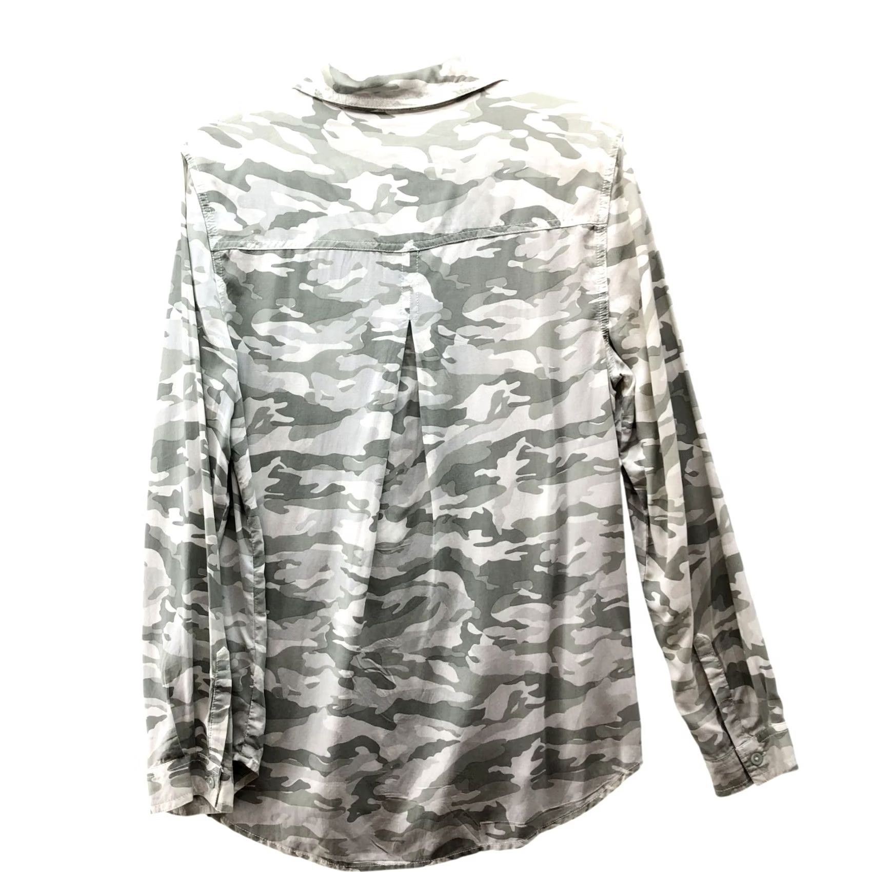 Vintage Beach Lunch Lounge Womens M Green Camo Print Button Down Shirt Long Sleeve Rayon Size M / US 6-8 / IT 42-44 - 2 Thumbnail