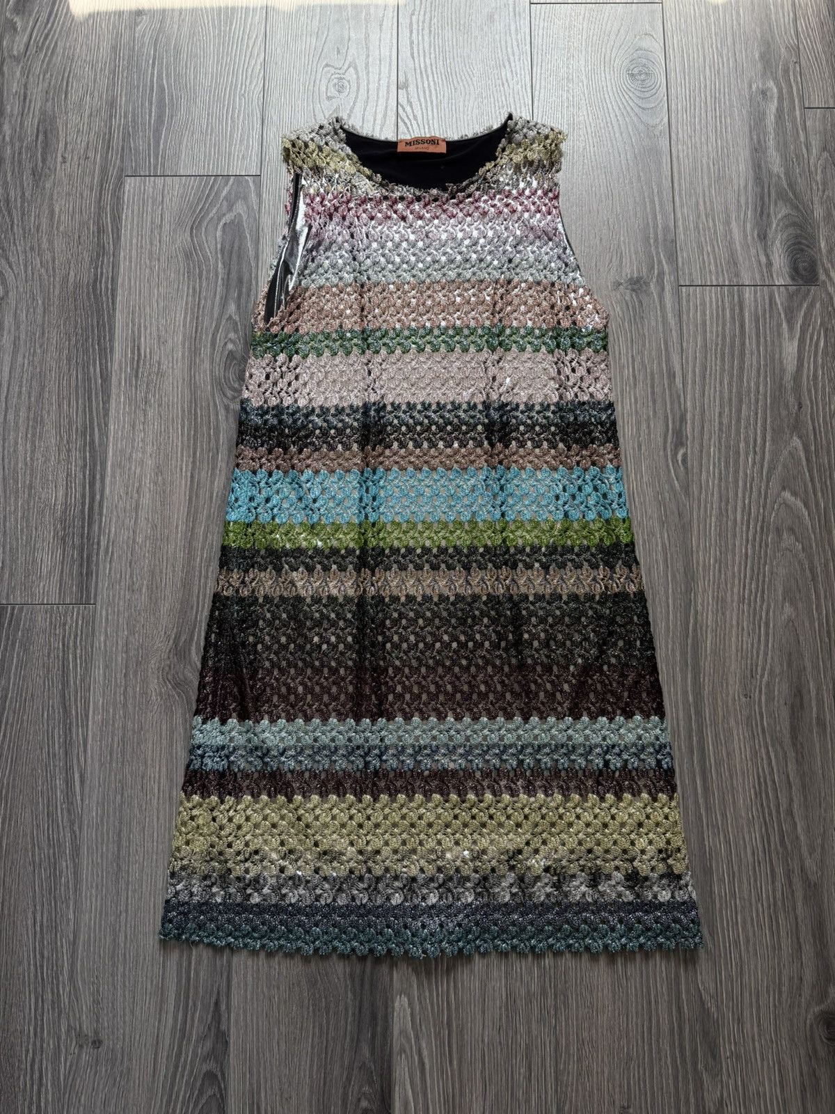 Missoni Missoni Striped Crochet Metallic Sleeveless Mini Dress 42 Size M / US 6-8 / IT 42-44 - 1 Thumbnail