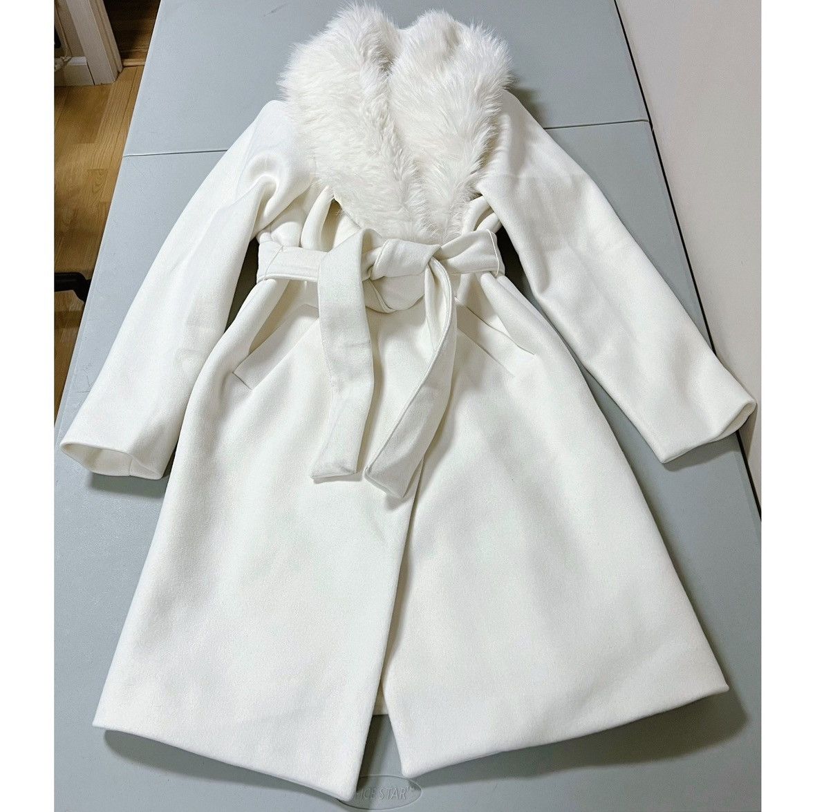 Vintage White Fur Wool Belted Jacket Winter Coat Outerwear Size S 🤍 Size S / US 4 / IT 40 - 3 Thumbnail