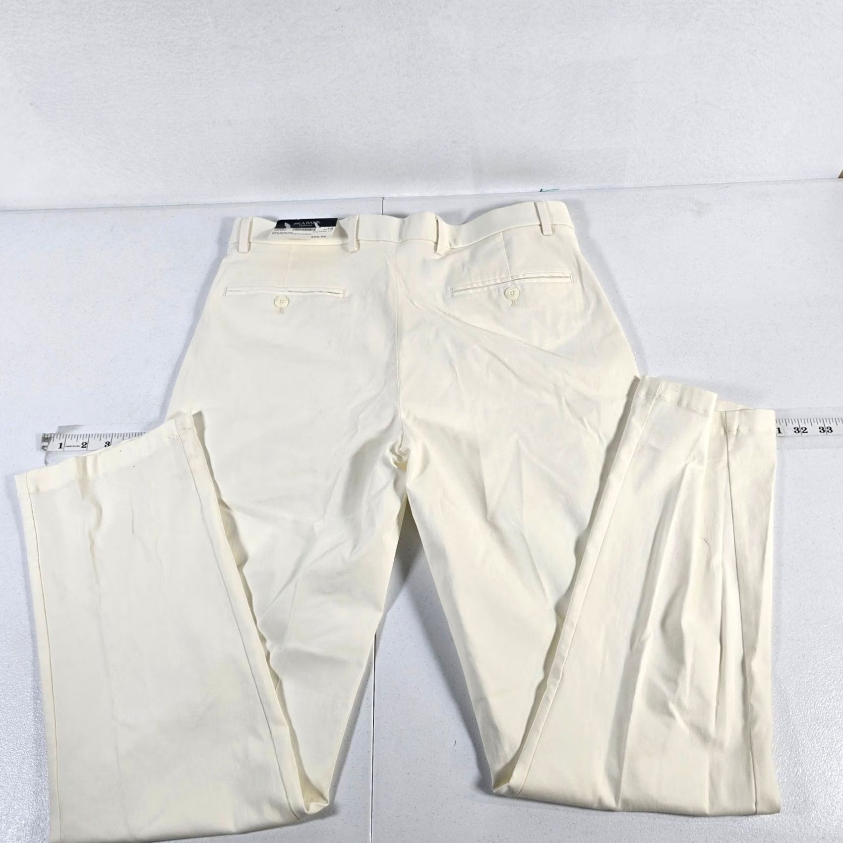 Vintage JOS A BANK Traveler Chino Active Pants Tailored Fit Mens 34x32 Cream Pants Slim Khakis Casual Workwear Travel Mens Size US 34 / EU 50 - 2 Thumbnail