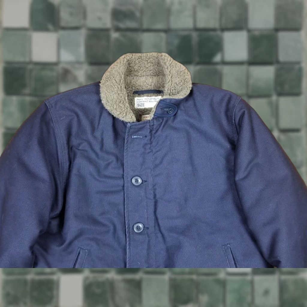 Vintage VINTAGE Unbranded SHIRT JACKET NAVY 40 Mens WWII N-1 Deck Jacket Lined Cotton Cross Shoulder 26in 25in 18in 20in 26in Size US XXS / EU 40 - 1 Thumbnail