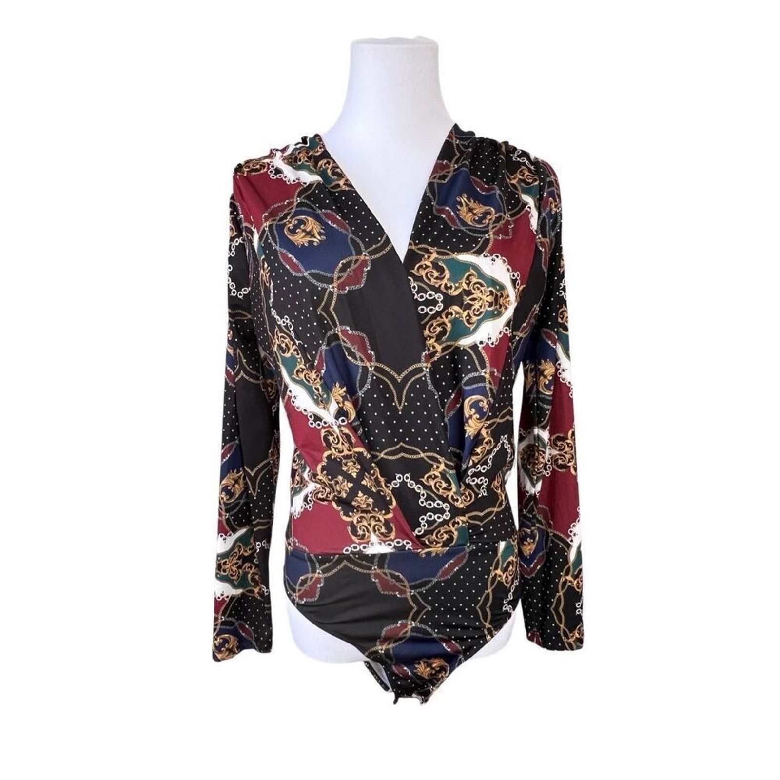 Zara Zara Nautical Wrap Bodysuit Top Blue Burgundy Chains MEDIUM Size M / US 6-8 / IT 42-44 - 2 Thumbnail