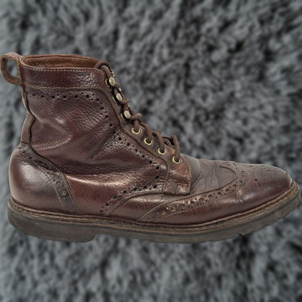 Allen Edmonds Allen Edmonds Long Branch Brown Wingtip Ankle Boots USA 9 D Leather Vibram Lug Sole Broguing Closed Lace Up Men Boots Size US 9 / EU 42 - 1 Thumbnail