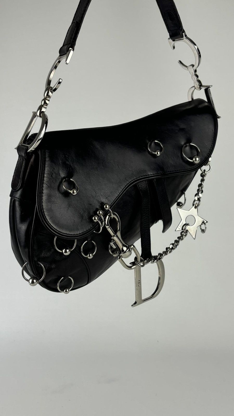 Dior Dior Punk Black Leather Hardcore Saddle Bag Size ONE SIZE - 17 Thumbnail