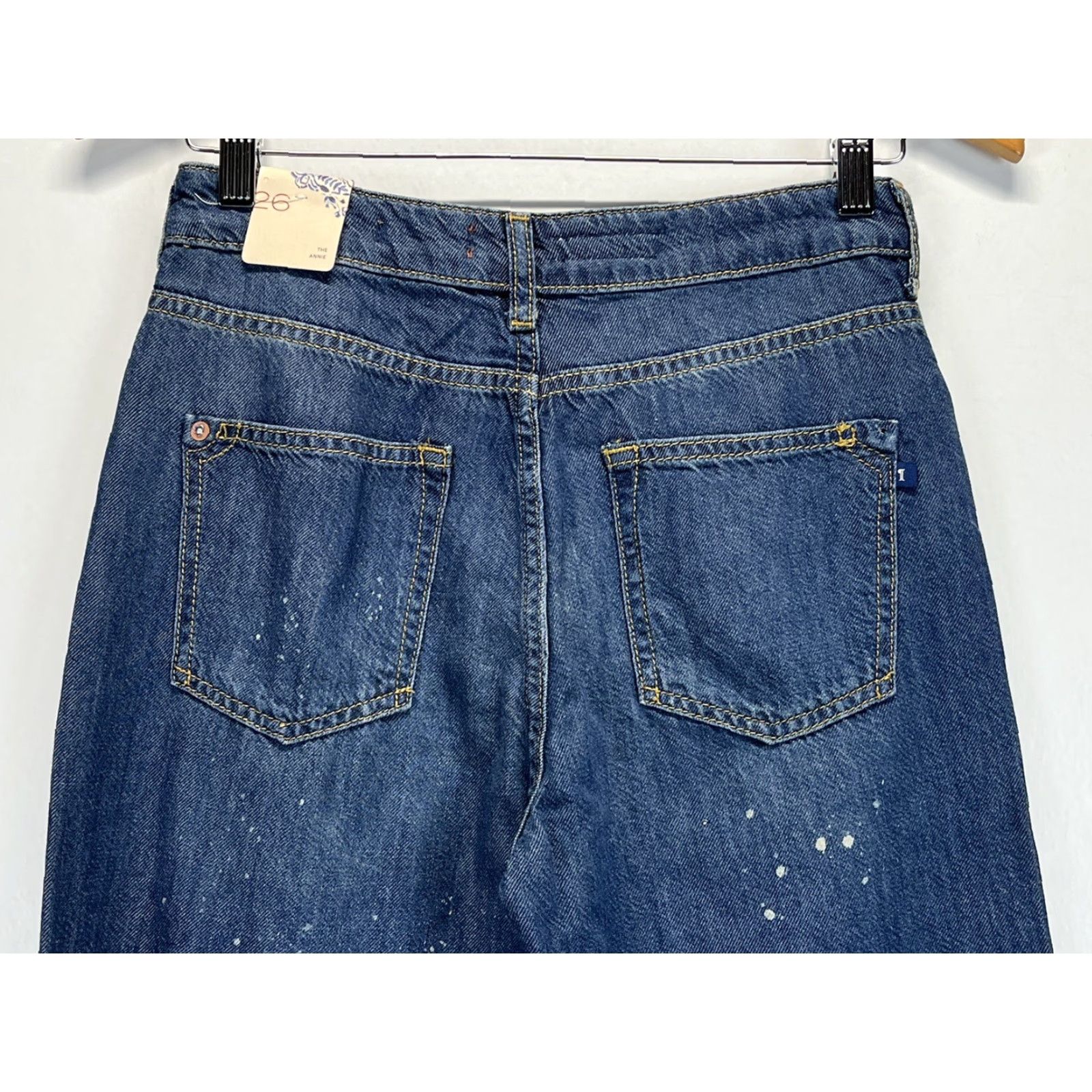 Vintage Pilcro for Anthropologie Jeans High Waist Wide-Leg Blue Paint Splatter Women Regular Size 26 NWT Flaw Missing Rivet Size 26" / US 2 / IT 38 - 4 Thumbnail