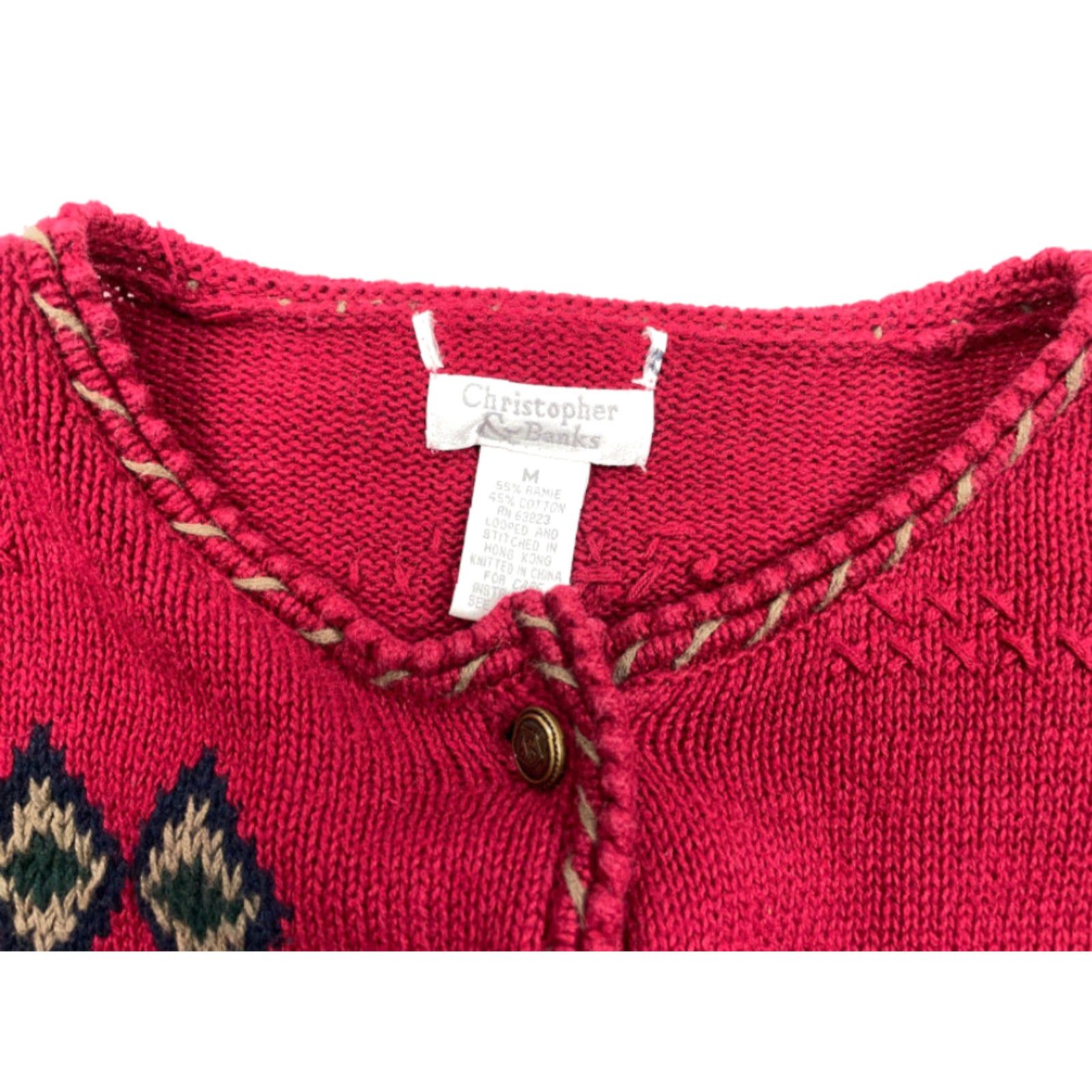 Vintage VINTAGE Christopher & Banks Cardigan Women Medium Red Southwestern Reindeer Tribal Knit 90s Size M / US 6-8 / IT 42-44 - 4 Thumbnail