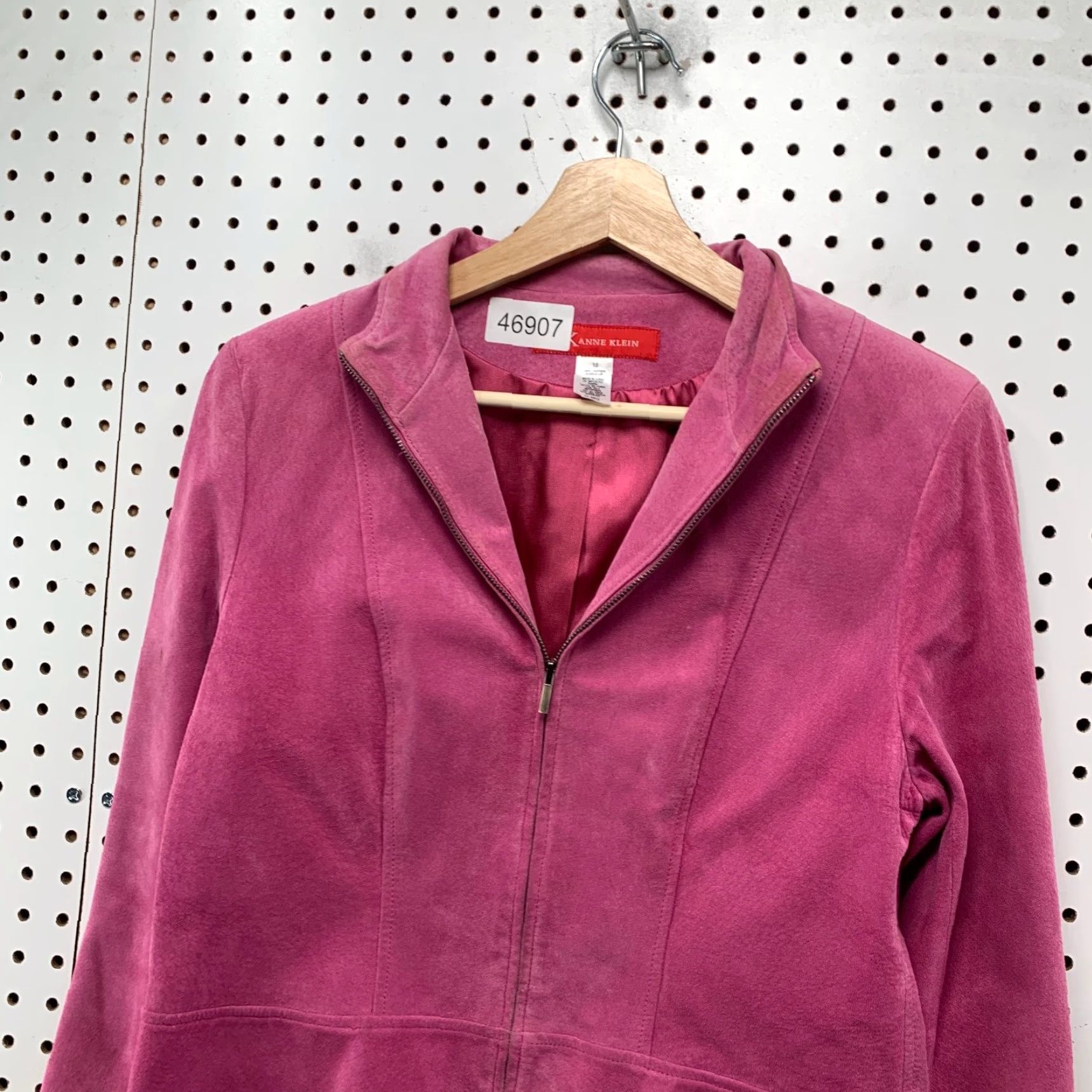 Anne Klein Anne Klein Suede Jacket Womens 10 Pink Zip Collared Lined Retro Classic Jacket Size L / US 10 / IT 46 - 6 Thumbnail