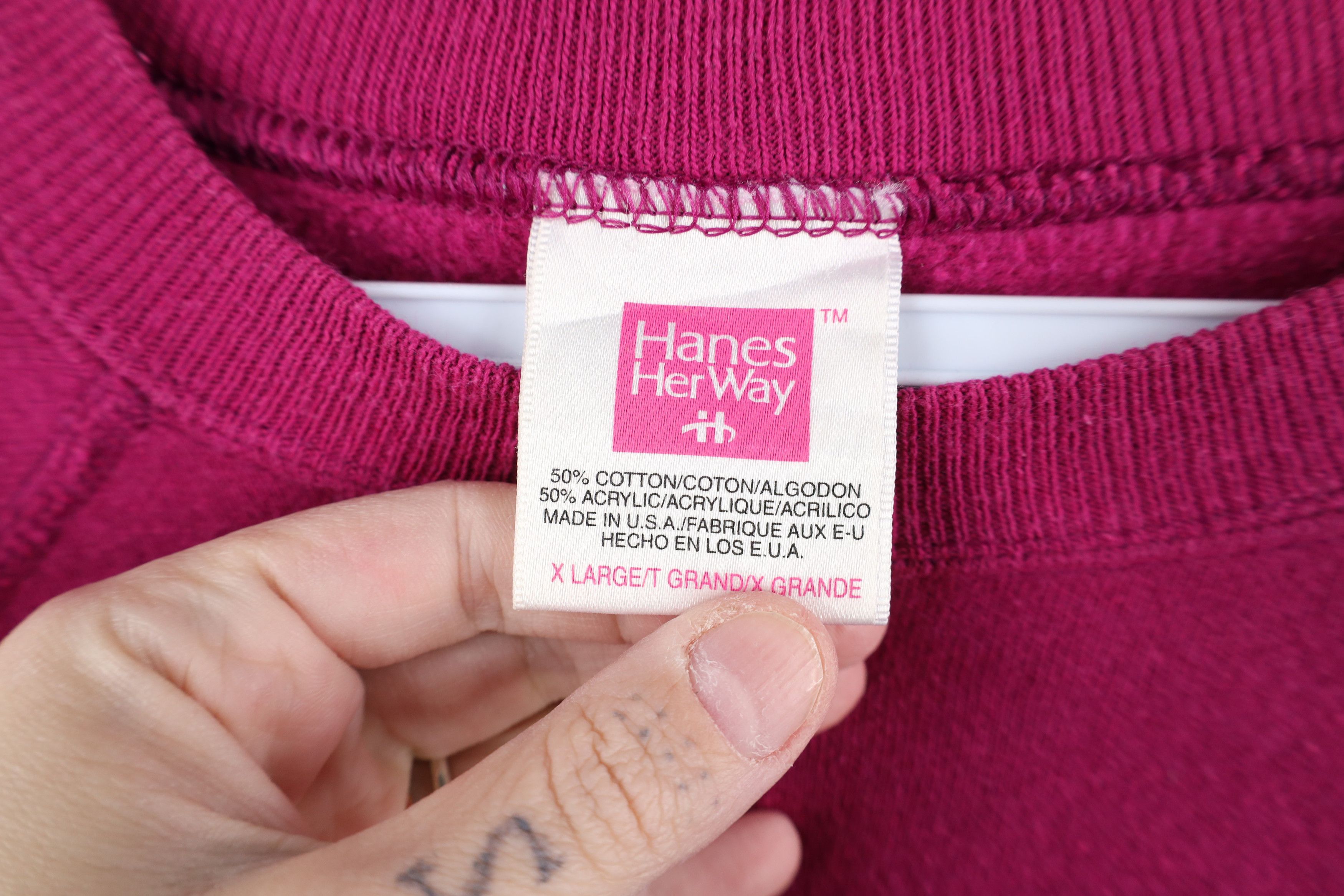 Hanes Vintage 80s 90s Hanes Raglan Crewneck Sweatshirt Magenta USA Size XL / US 12-14 / IT 48-50 - 8 Thumbnail