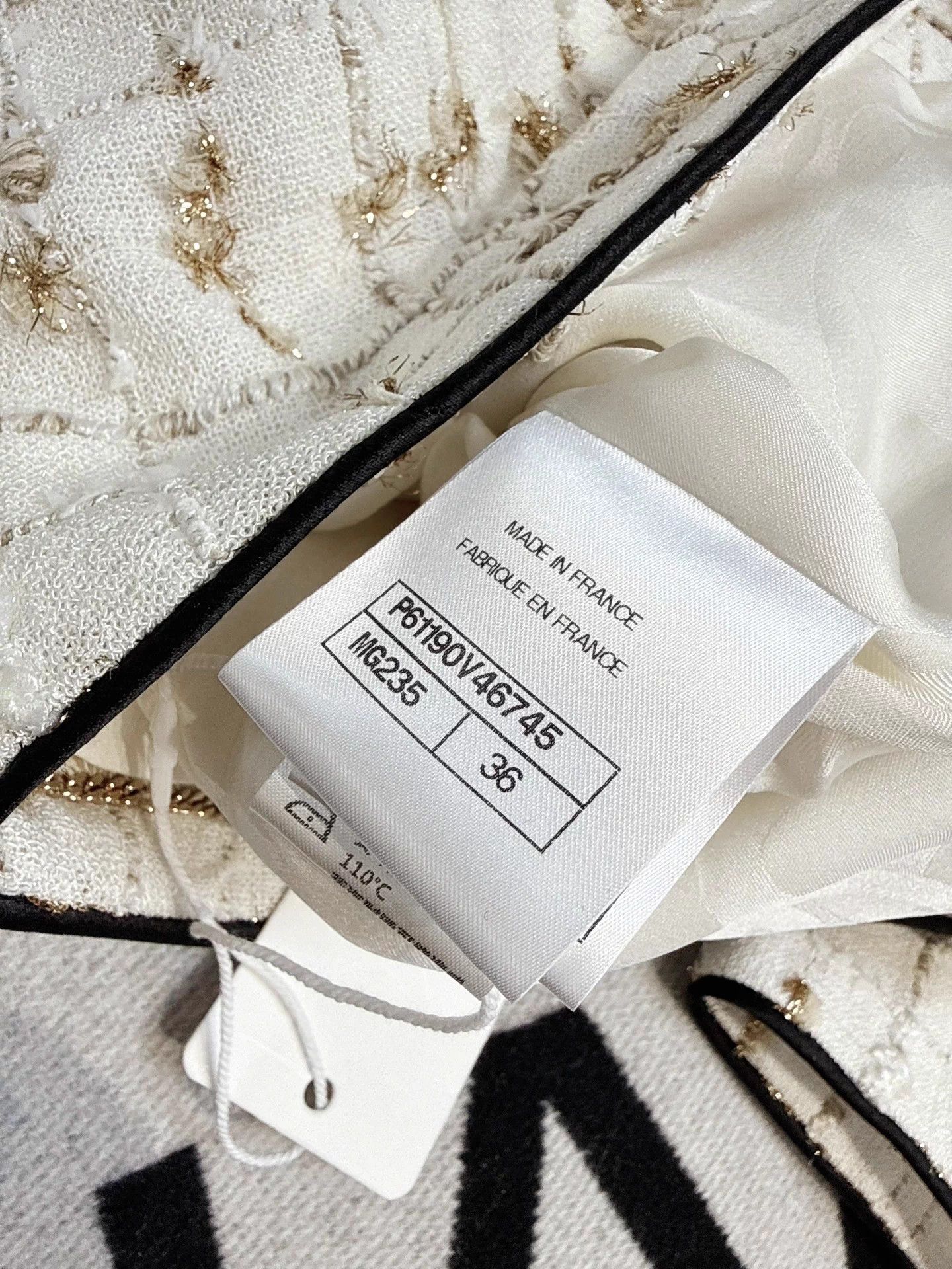 Chanel 19S Black Bow Cream Gold Tweed Jacket 36