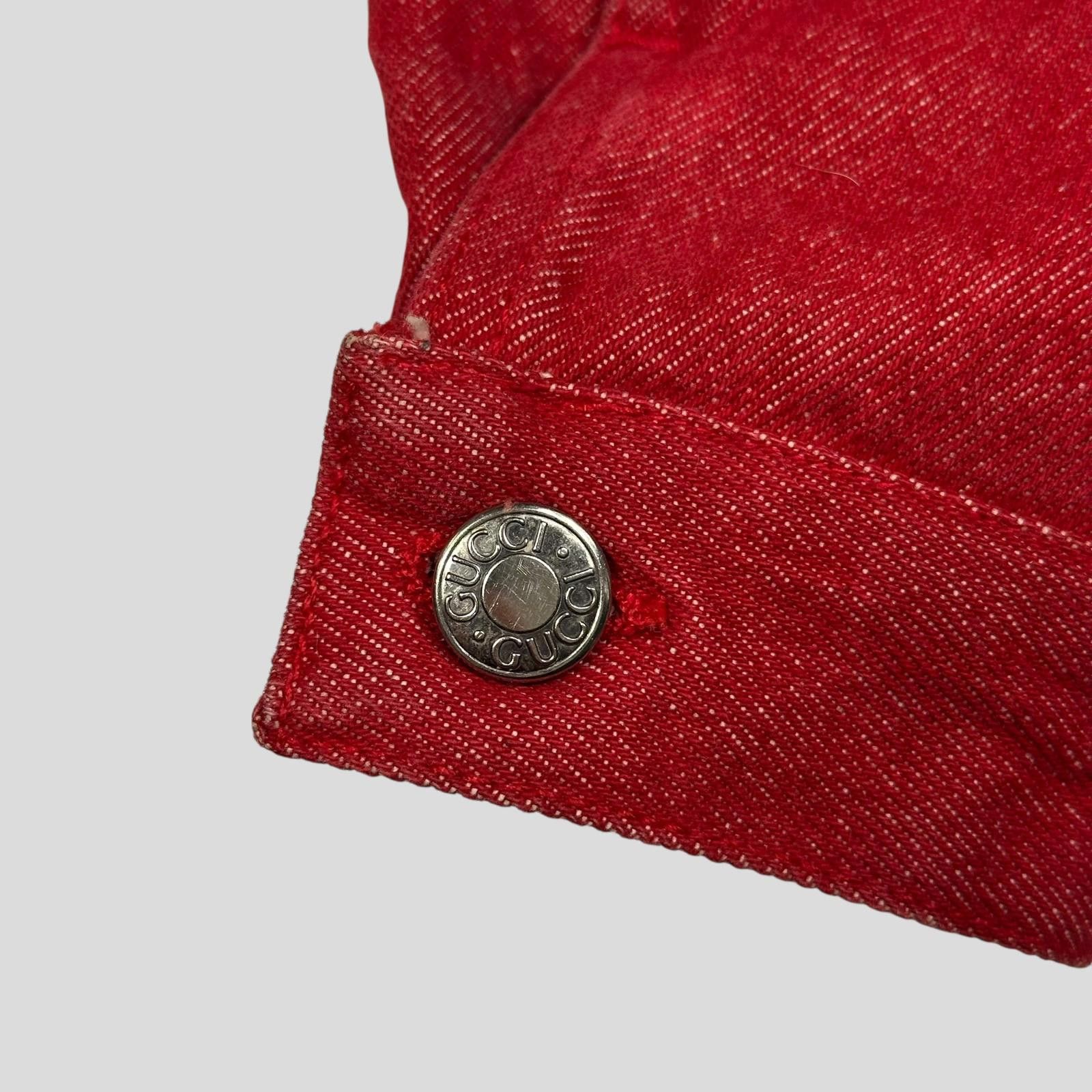 Gucci by Tom Ford 1999 Red Denim Cropped Front Drop Jacket S