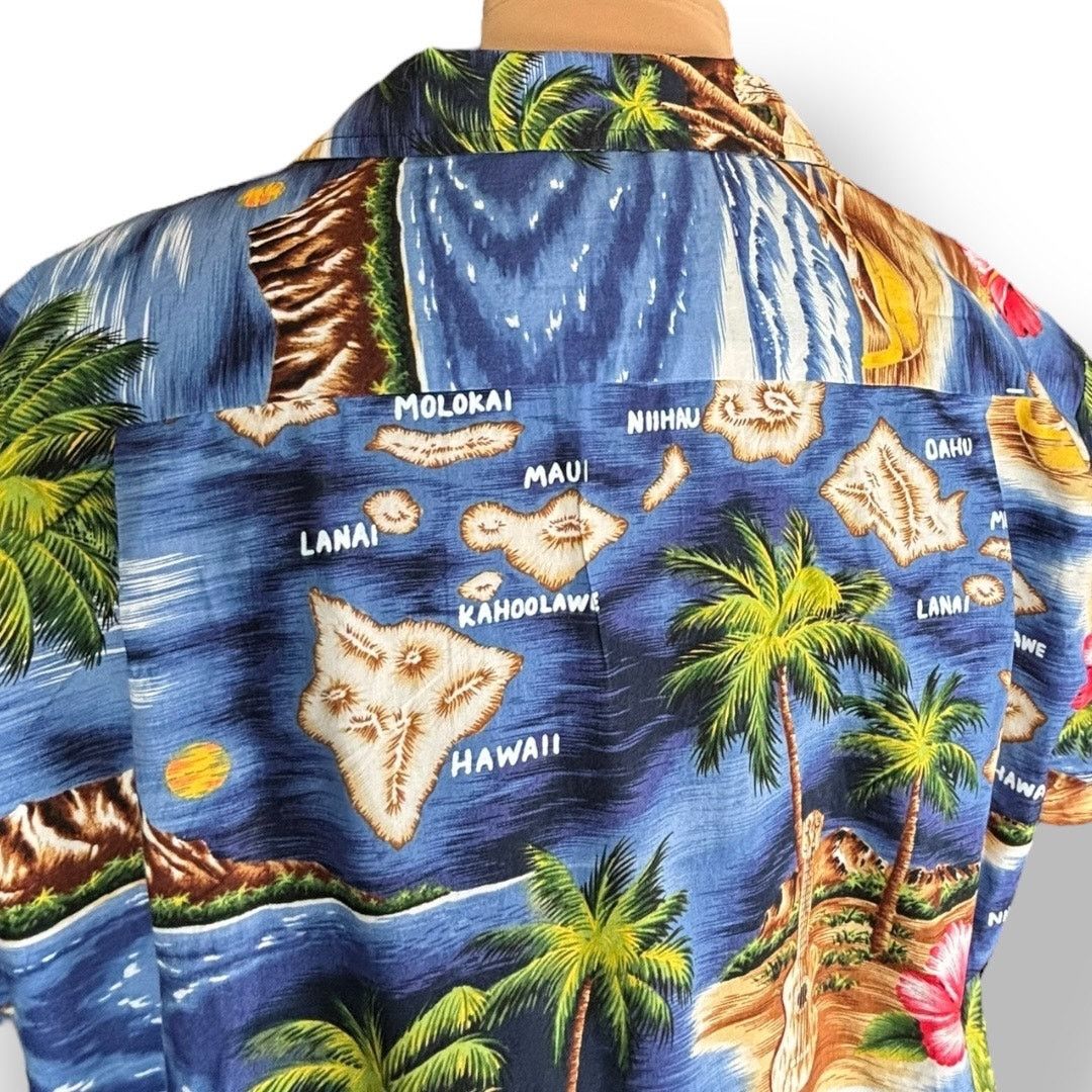 Vintage Vintage 90s RJC Hawaiian Shirt Island Map Print Blue Palm Size US L / EU 52-54 / 3 - 7 Thumbnail