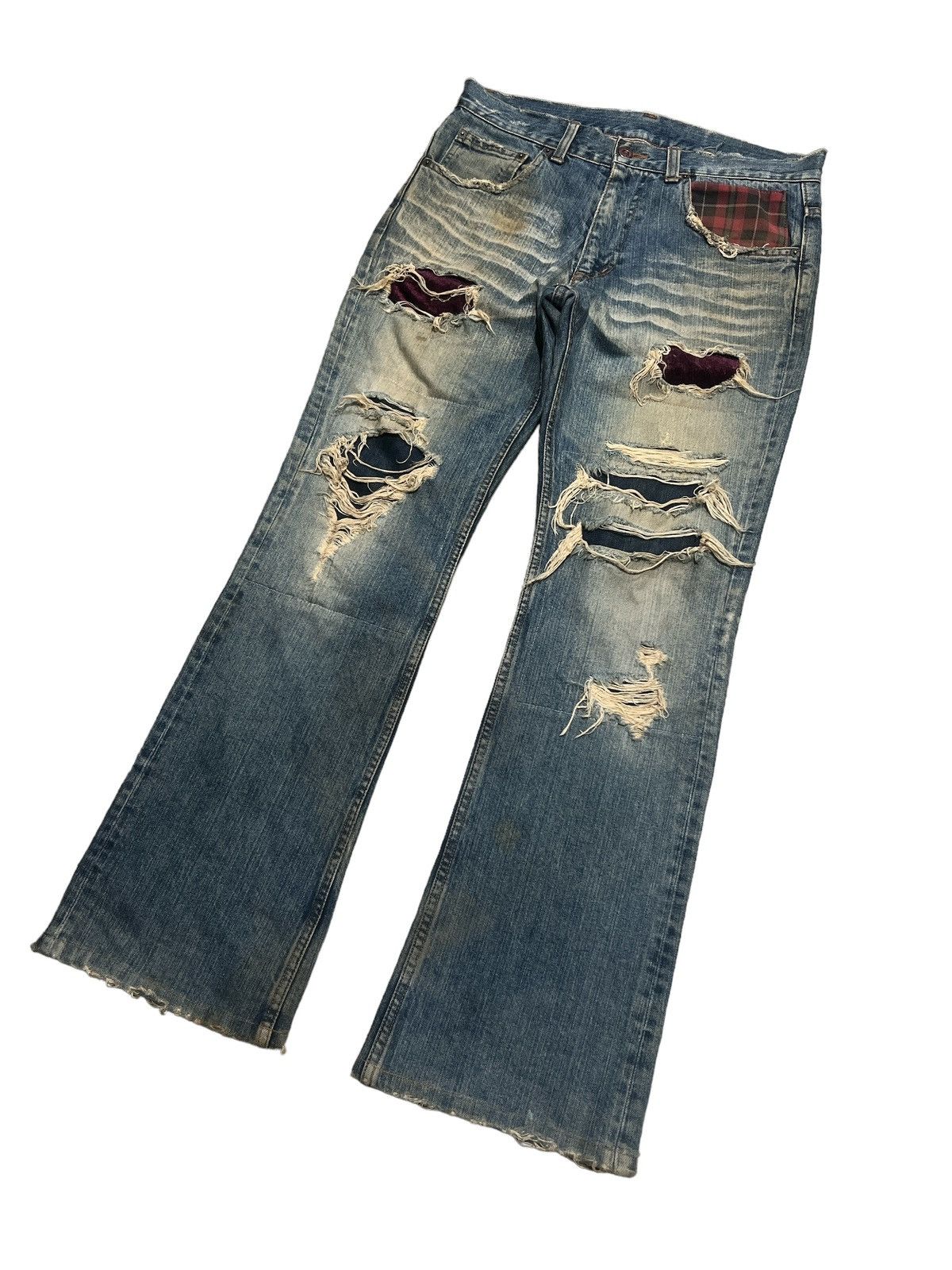 Vintage FLARED🔥UNKNOWN RIPPED DISTRESSED DENIM PANT Size US 31 - 4 Thumbnail
