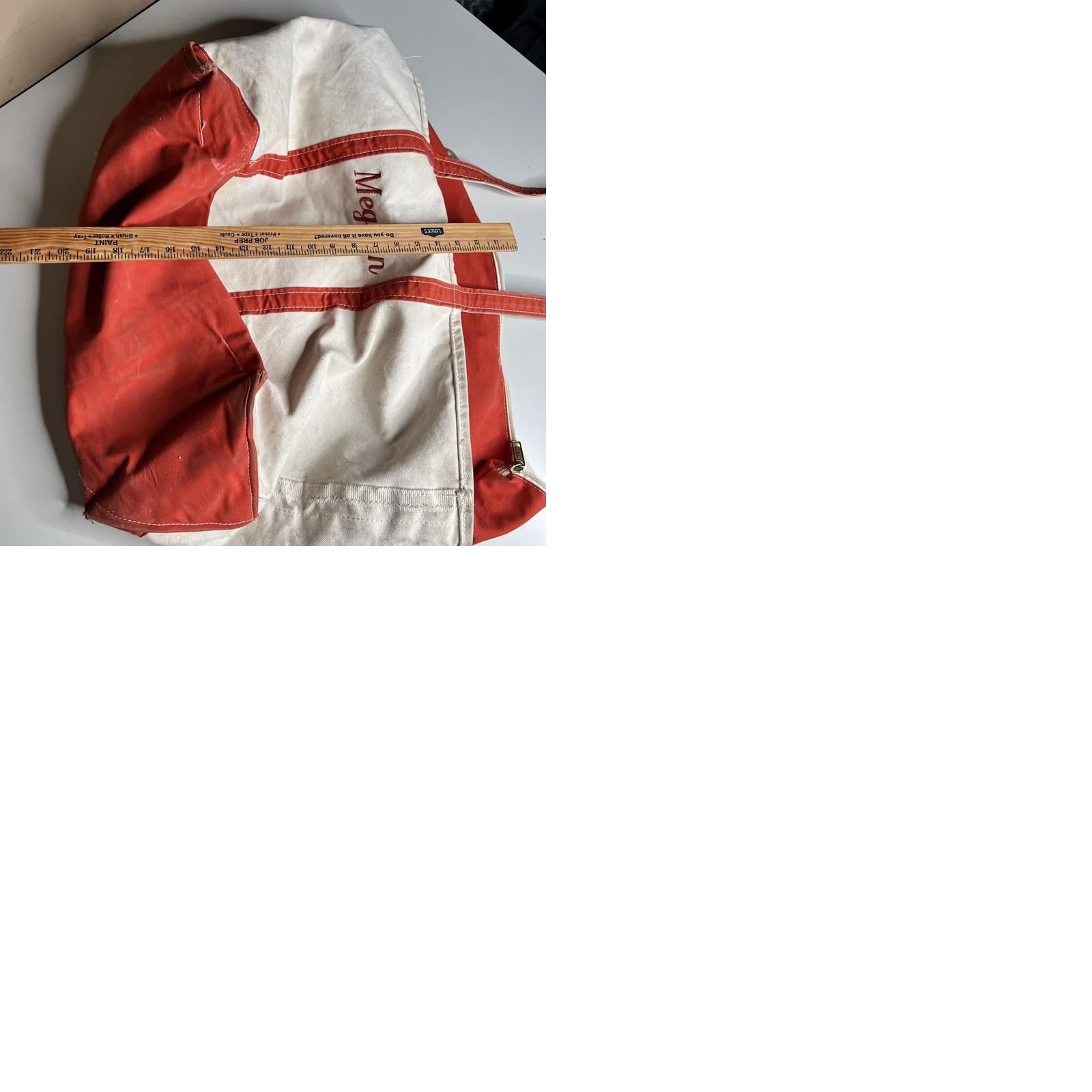Vintage L.L.Bean Tote Bag Womens Large Beige Boat And Tote Zip USA Monogram Meghan Red Size ONE SIZE - 10 Thumbnail