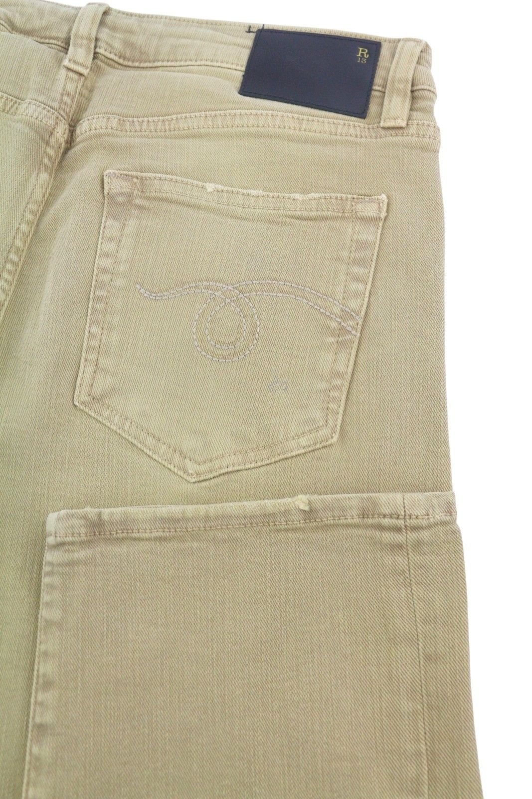R13 BOY STRAIGHT 29 Khaki Stretchy Faded Ankle Casual 86311 Size 29" - 6 Thumbnail