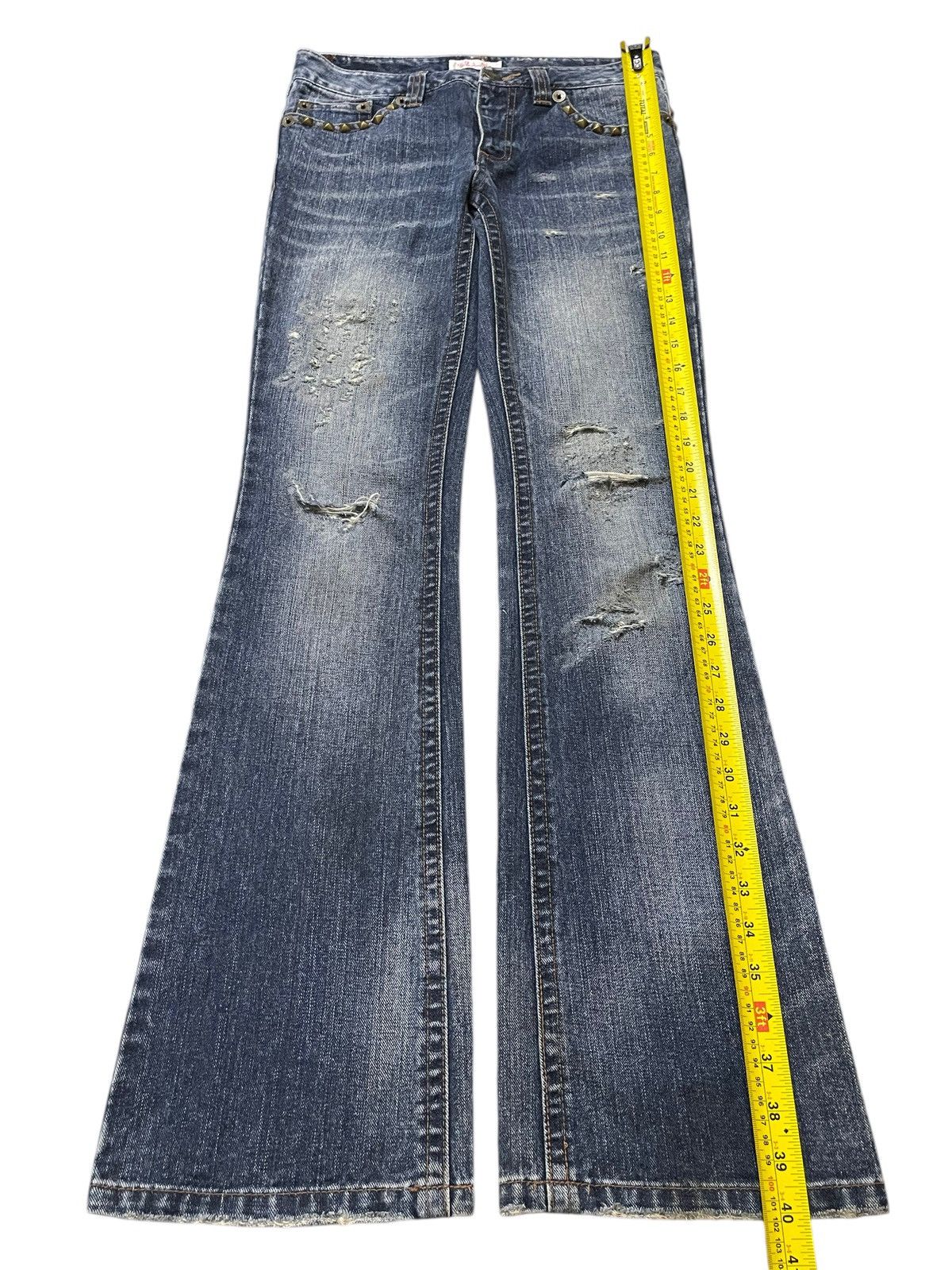 14th Addiction Vintage Japanese Brand Faded Wash Distressed Flared Jeans Size US 28 / EU 44 - 12 Thumbnail