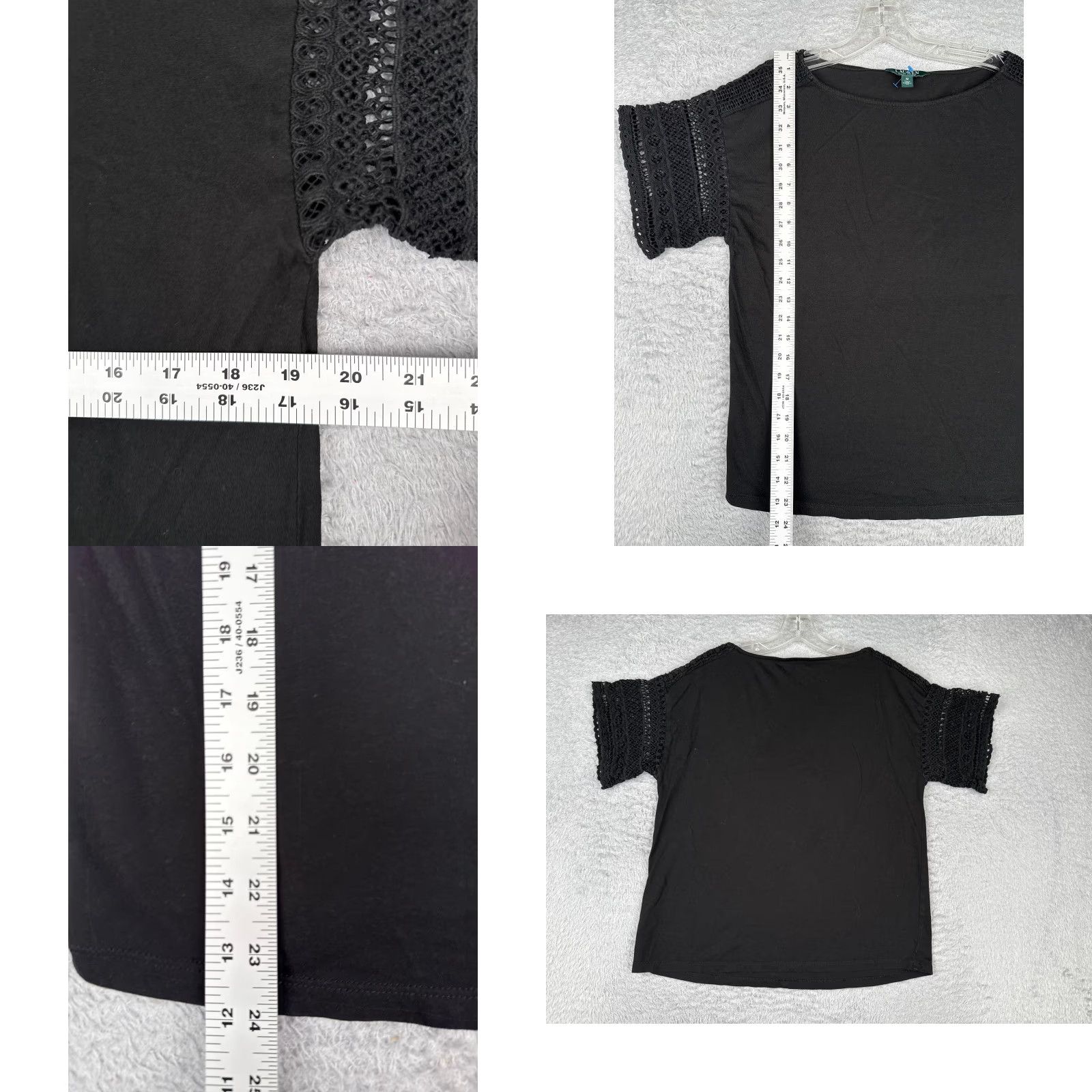 Ralph Lauren Lauren Ralph Lauren Shirt Women Medium Black Cotton Round Neck Lace Short Sleeve Basic Stretch Solid Size M / US 6-8 / IT 42-44 - 8 Thumbnail