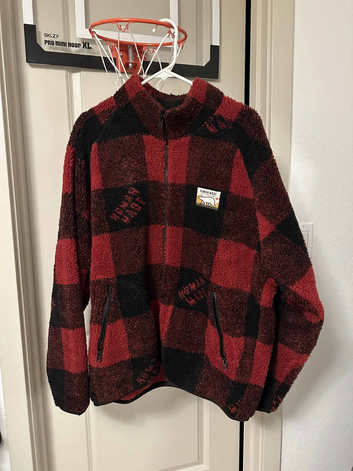 image of Human Made Heavyweight Check Boa Fleece Jacket in Red, Men's (Size XL)