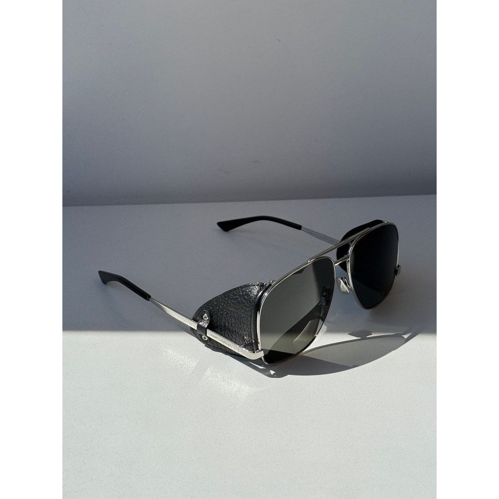 Saint Laurent Paris Saint Laurent SL653 Leon Shield Aviator Sunglasses Silver Size ONE SIZE - 3 Thumbnail