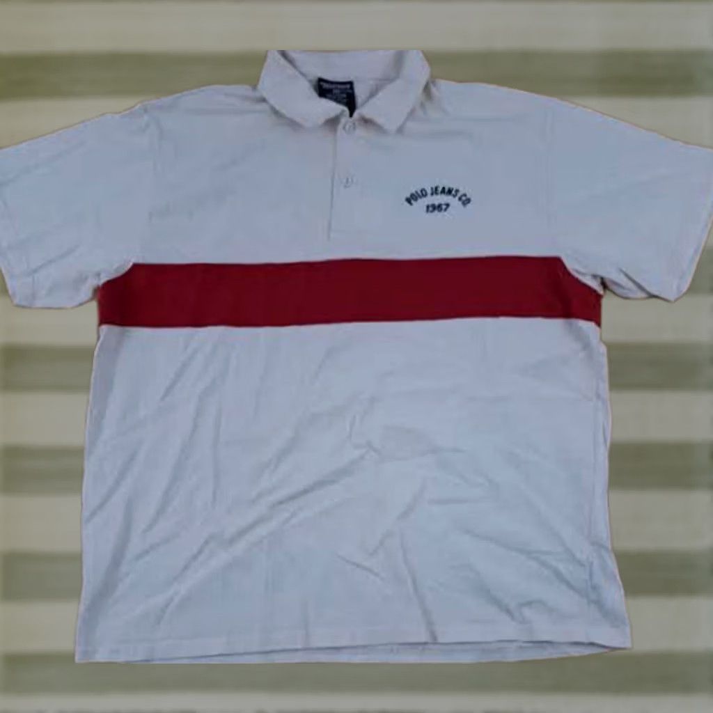 Polo Ralph Lauren VINTAGE Polo Jeans Co. Polo 1/4 Button Casual-Golf Shirt White Red Stripe XL Size US XL / EU 56 / 4 - 1 Thumbnail
