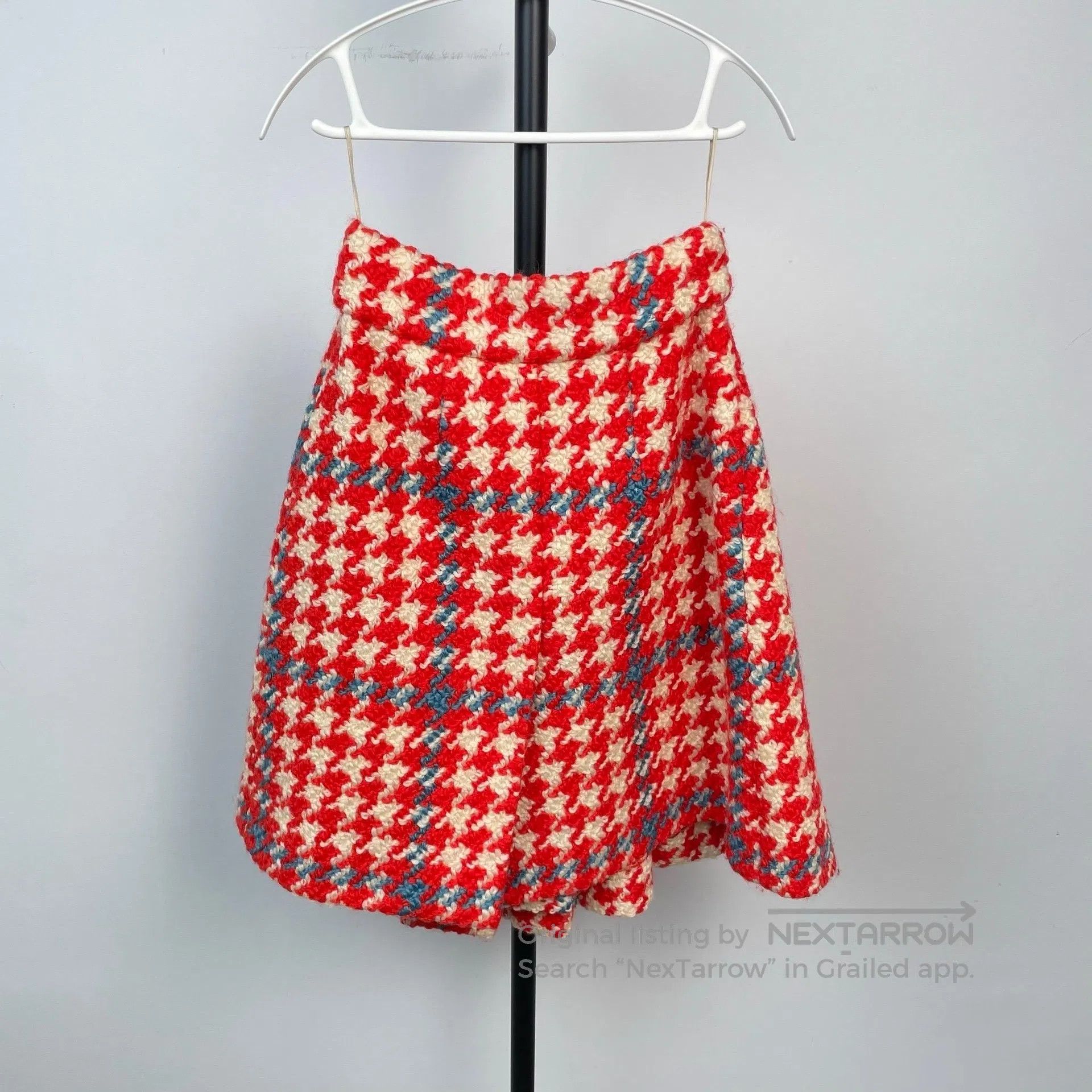 Miu Miu Miu Miu Red and White Plaid Wool Plaid Skirt| Size 37" - 2 Thumbnail