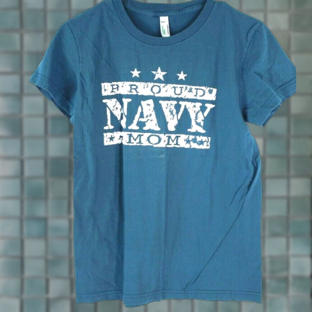 American Apparel American Apparel Women's Graphic Tee Proud Navy Mom Blue T-Shirt Size L Size L / US 10 / IT 46 - 1 Thumbnail
