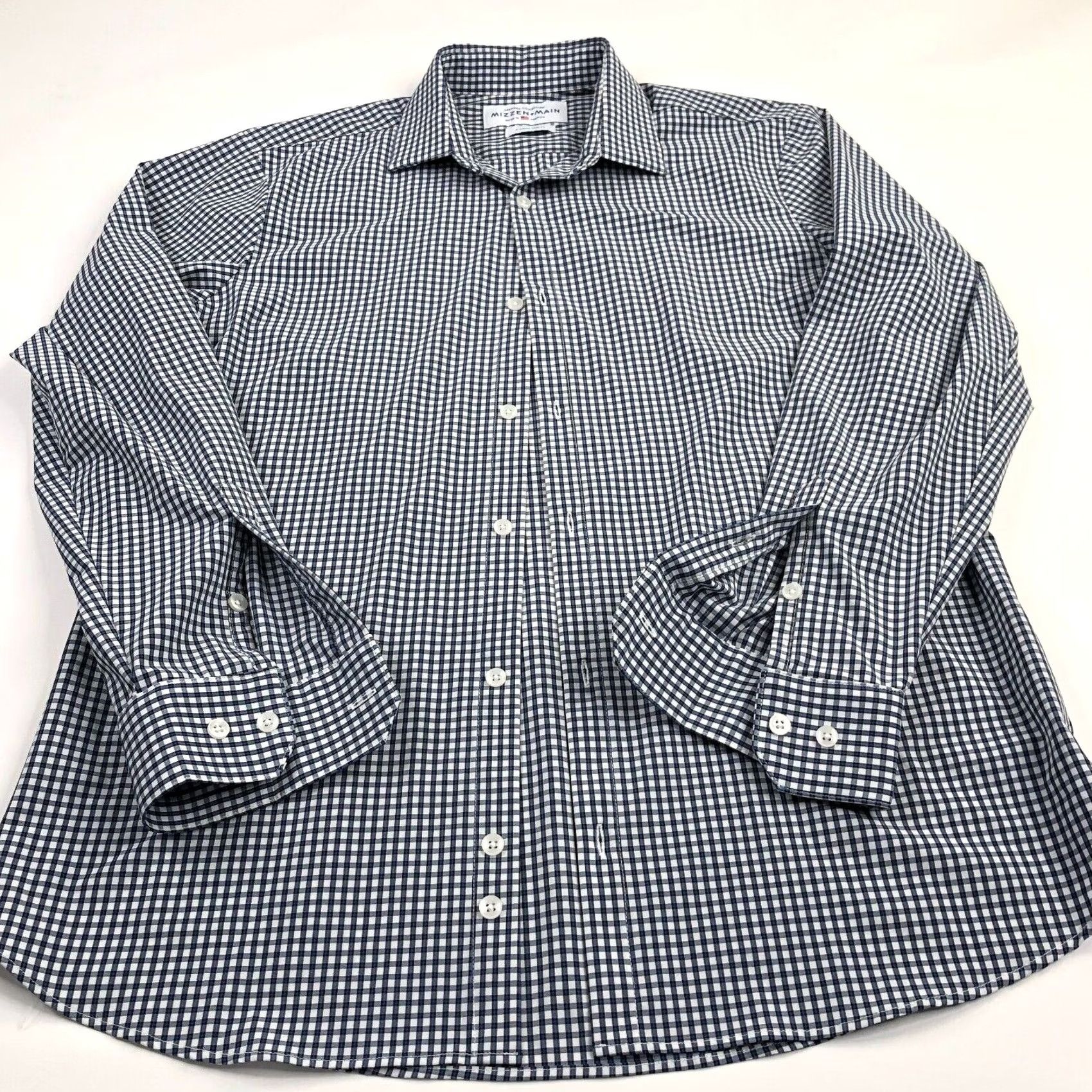 Mizzen+Main Mizzen + Main Mens Shirt XL Trim Fit Blue White Check Long Sleeve Button EUC Shirt Size US XL / EU 56 / 4 - 8 Thumbnail