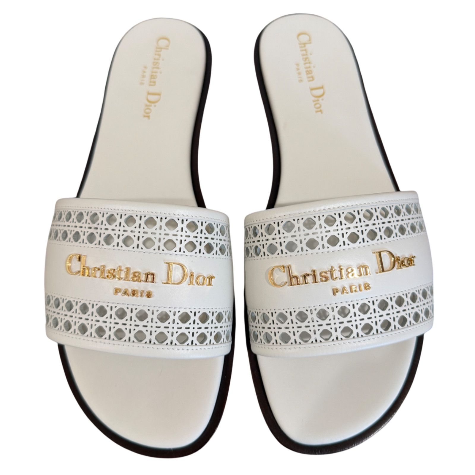 Dior Dior D-Lane Dway Micro Cannage Off White Leather Slide 39 Size US 8 / IT 38 - 1 Thumbnail